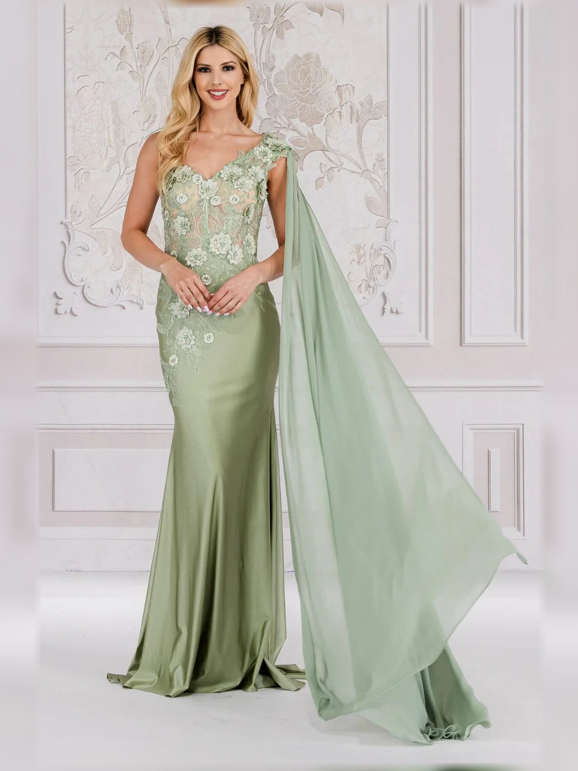 Floral Print One-Shoulder Mermaid Floor-Length Formal Dress