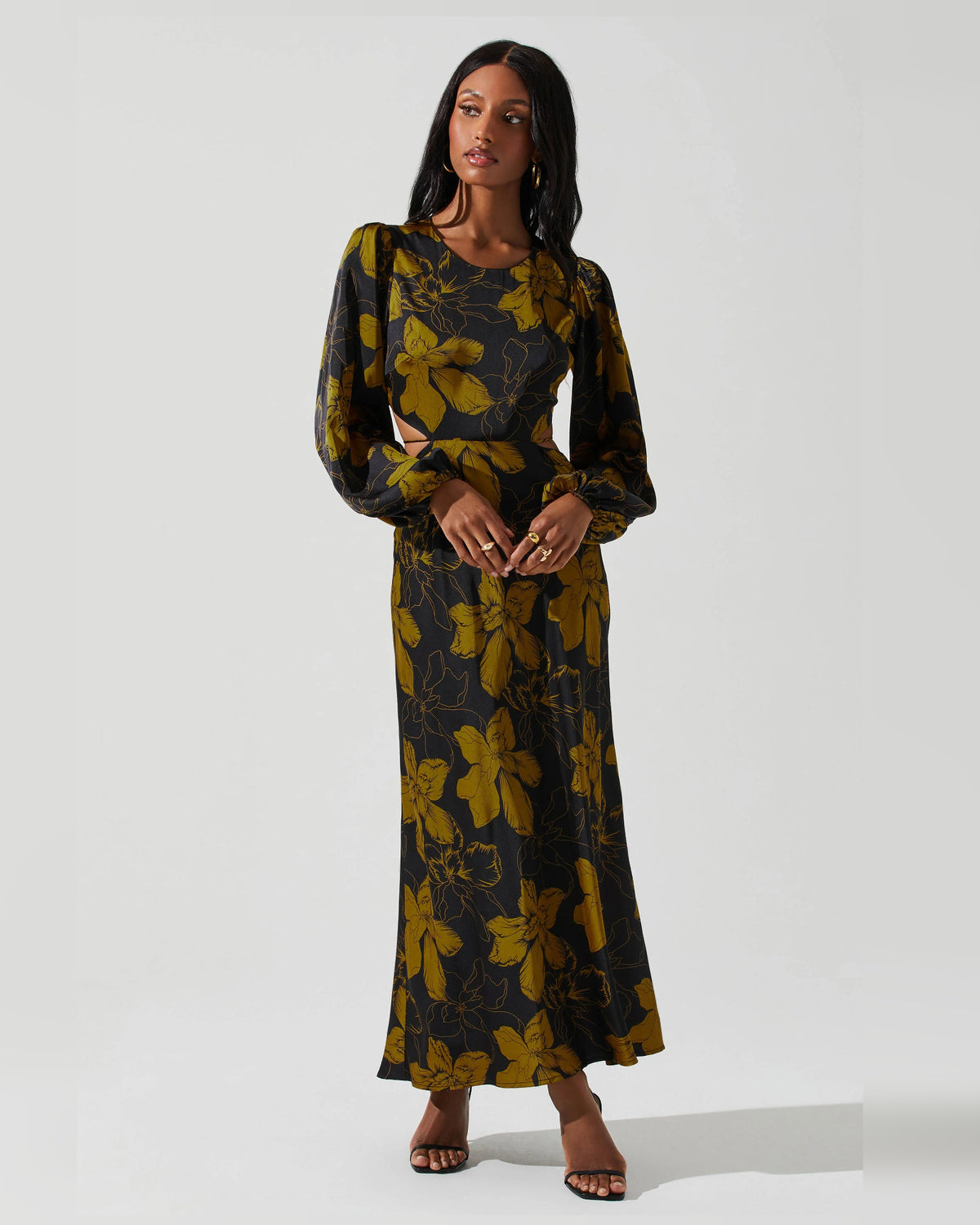 Floral Print Cutout Spaghetti Strap A-Line Maxi Formal Dress for Wedding Celebration