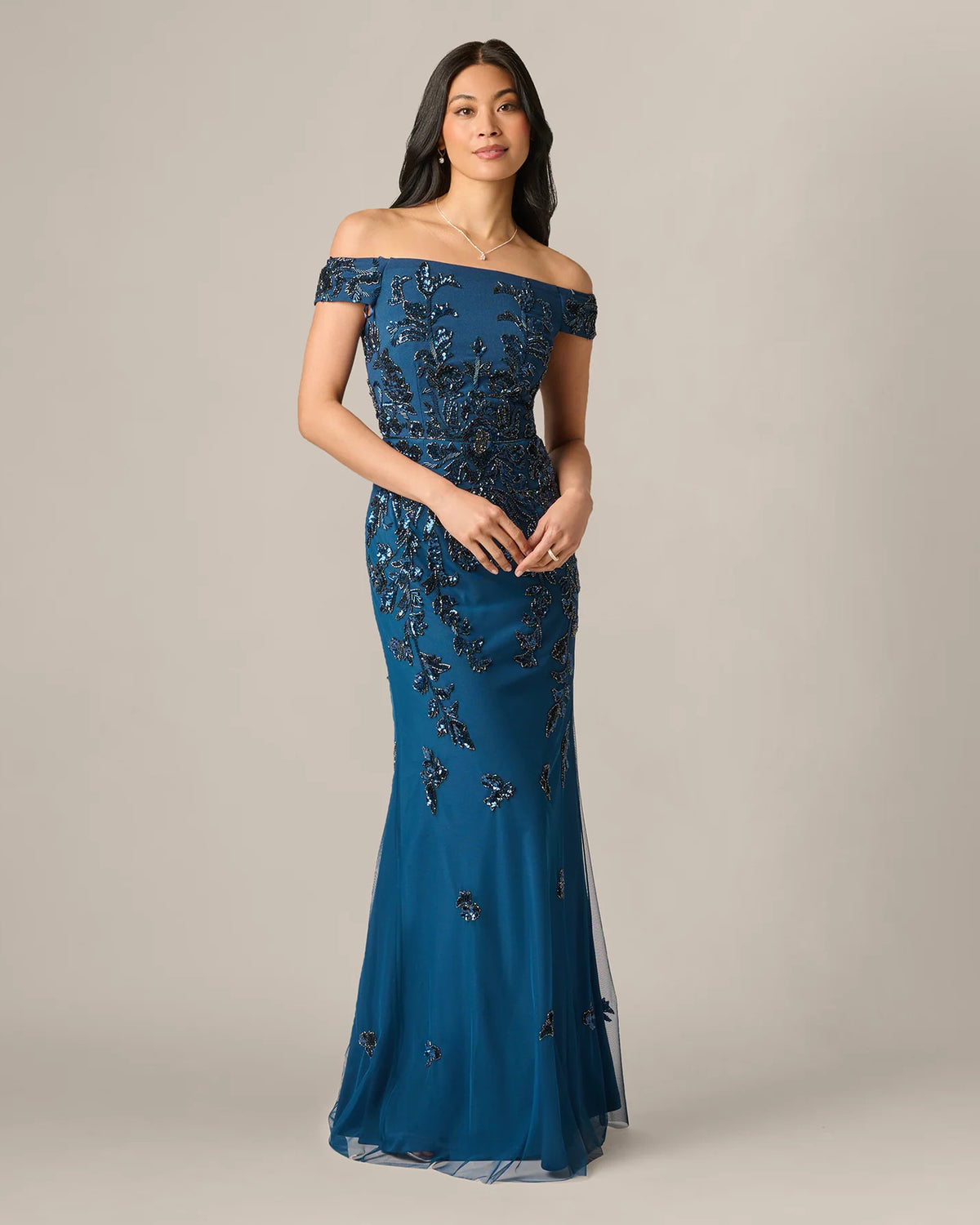 Floral Print Off-Shoulder Mermaid Maxi Mother of the Bride Dress for Formal Wedding