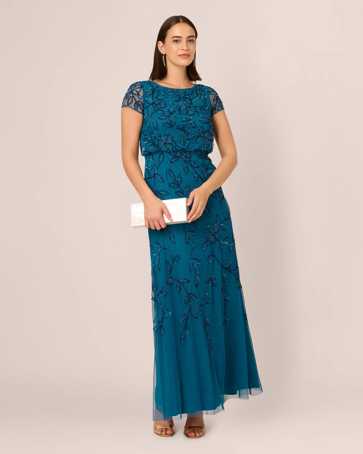 Short-Sleeve A-Line Maxi Mother of the Bride Dress for Formal Reception