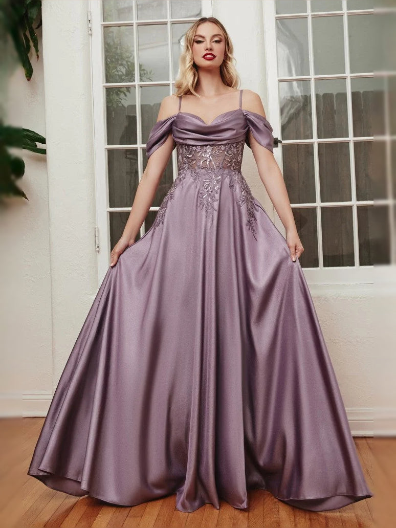 Draped Corset Slit Sweetheart A-Line Floor-Length Satin Prom Dress for Formal Party