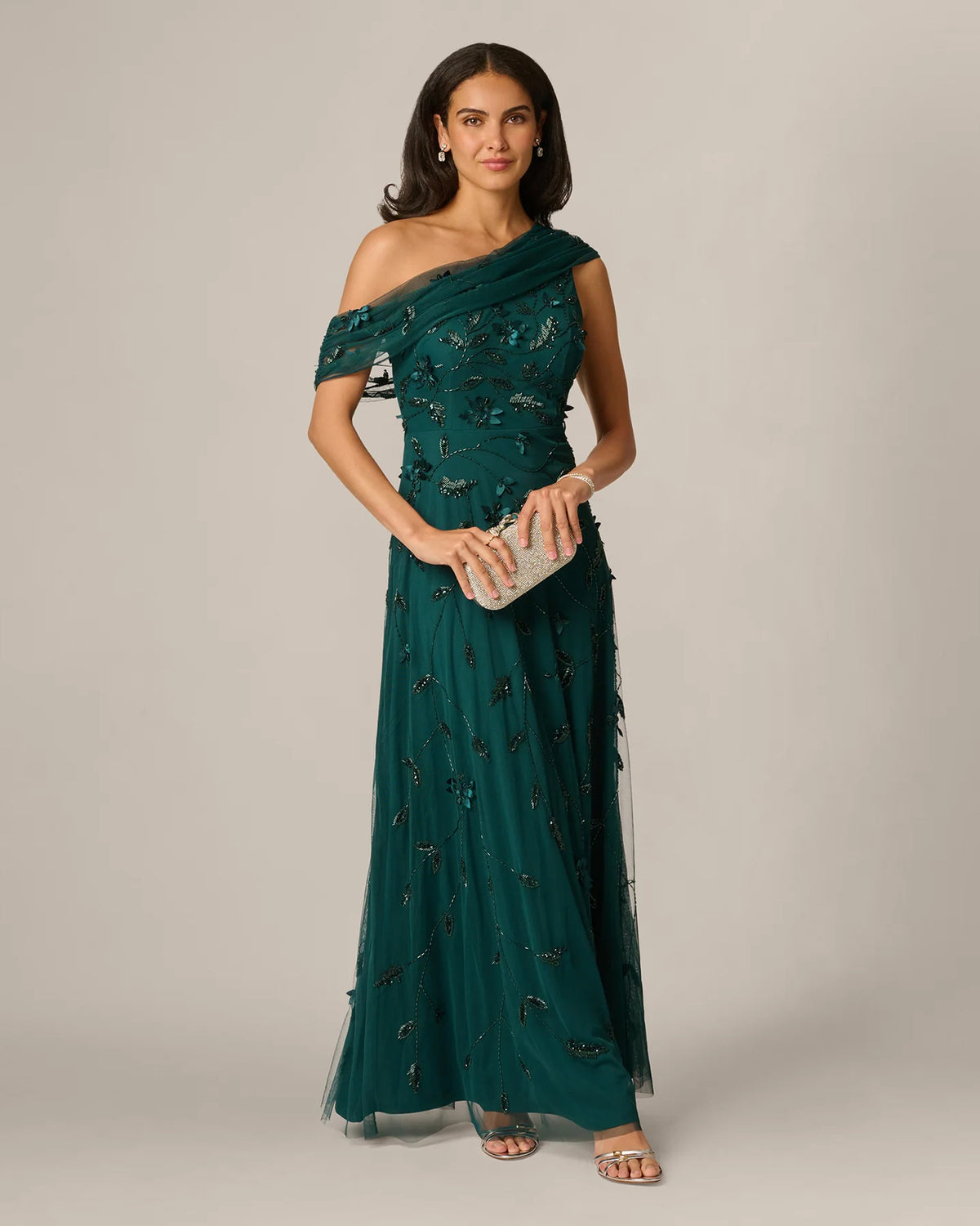 Floral Print Draped One-Shoulder A-Line Maxi Mother of the Bride Dress for Evening Party