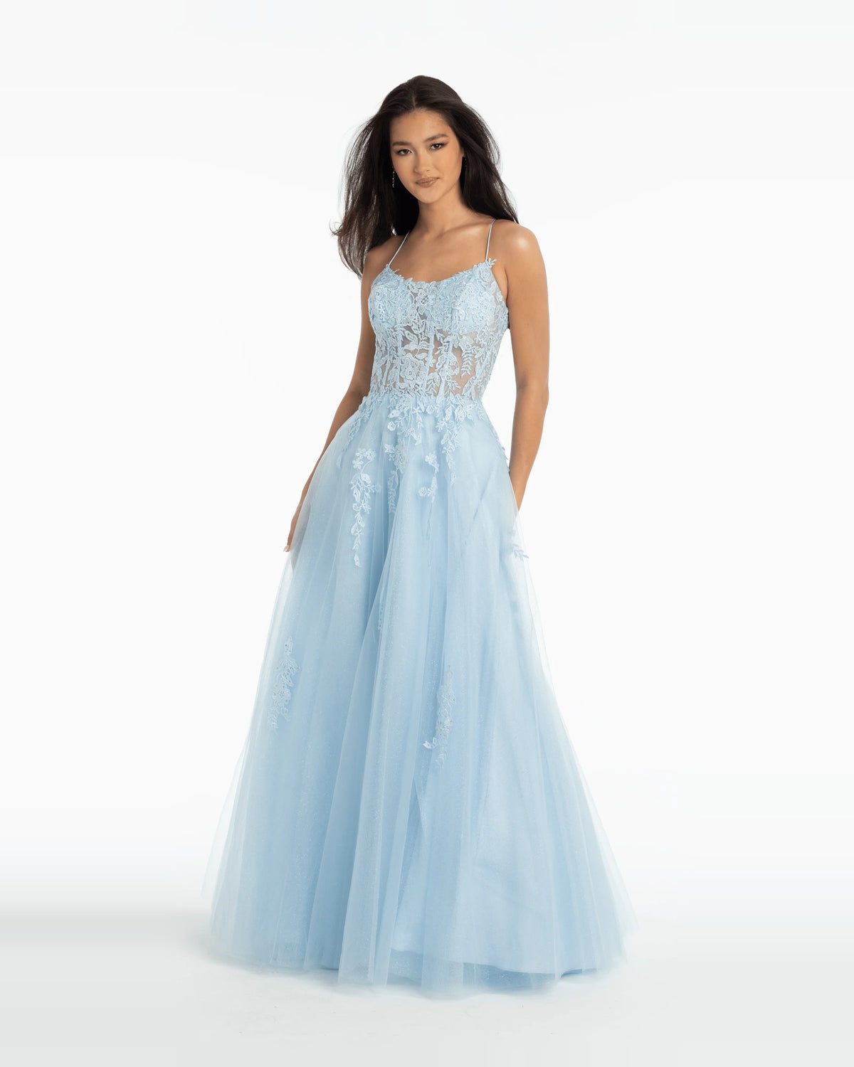 Corset Embroidered Scoop Neck Ball-Gown Floor-Length Prom Dress for Pageant
