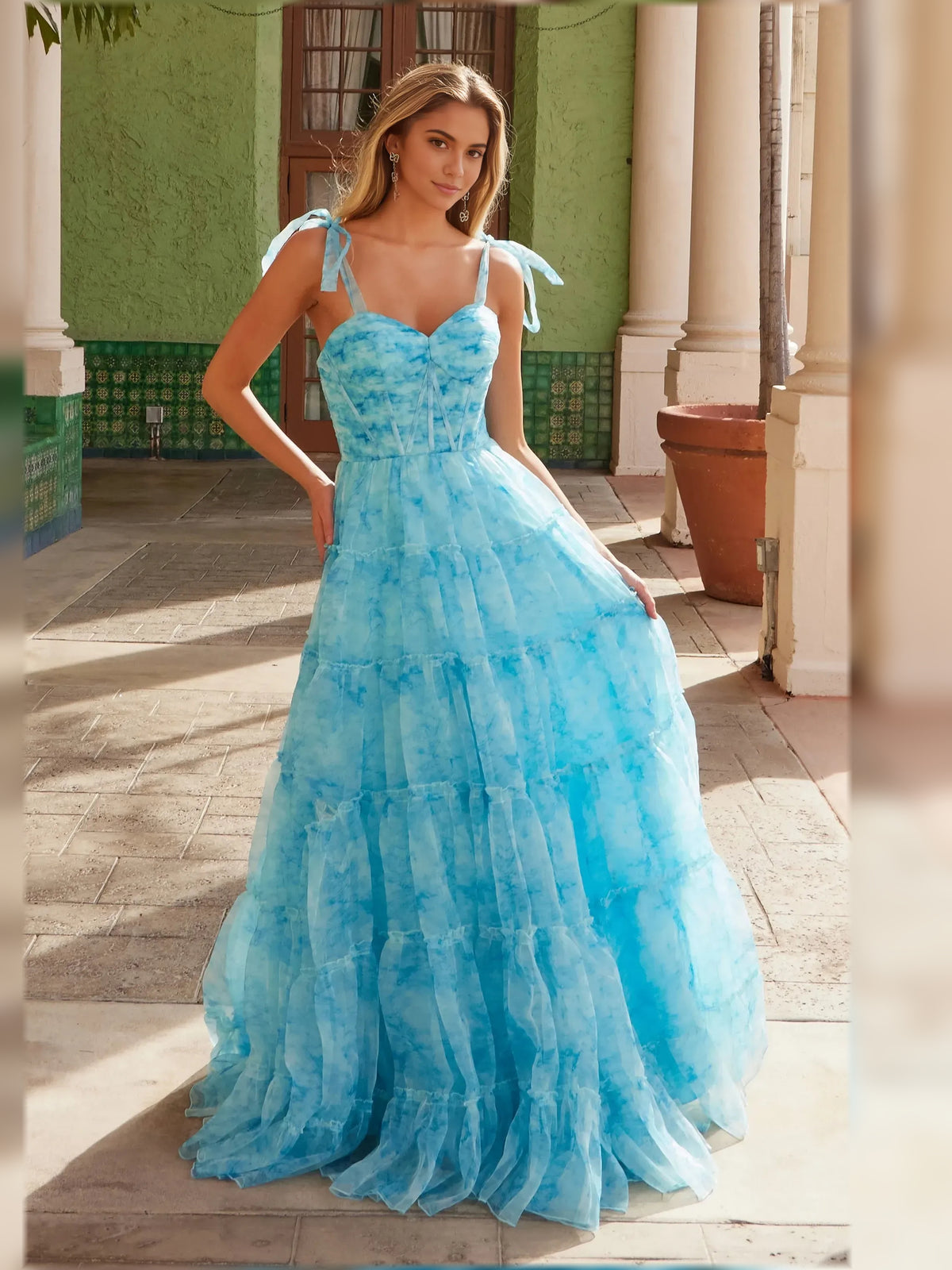 Sweetheart Corset Tiered Floor-Length Whimsical Formal Dress