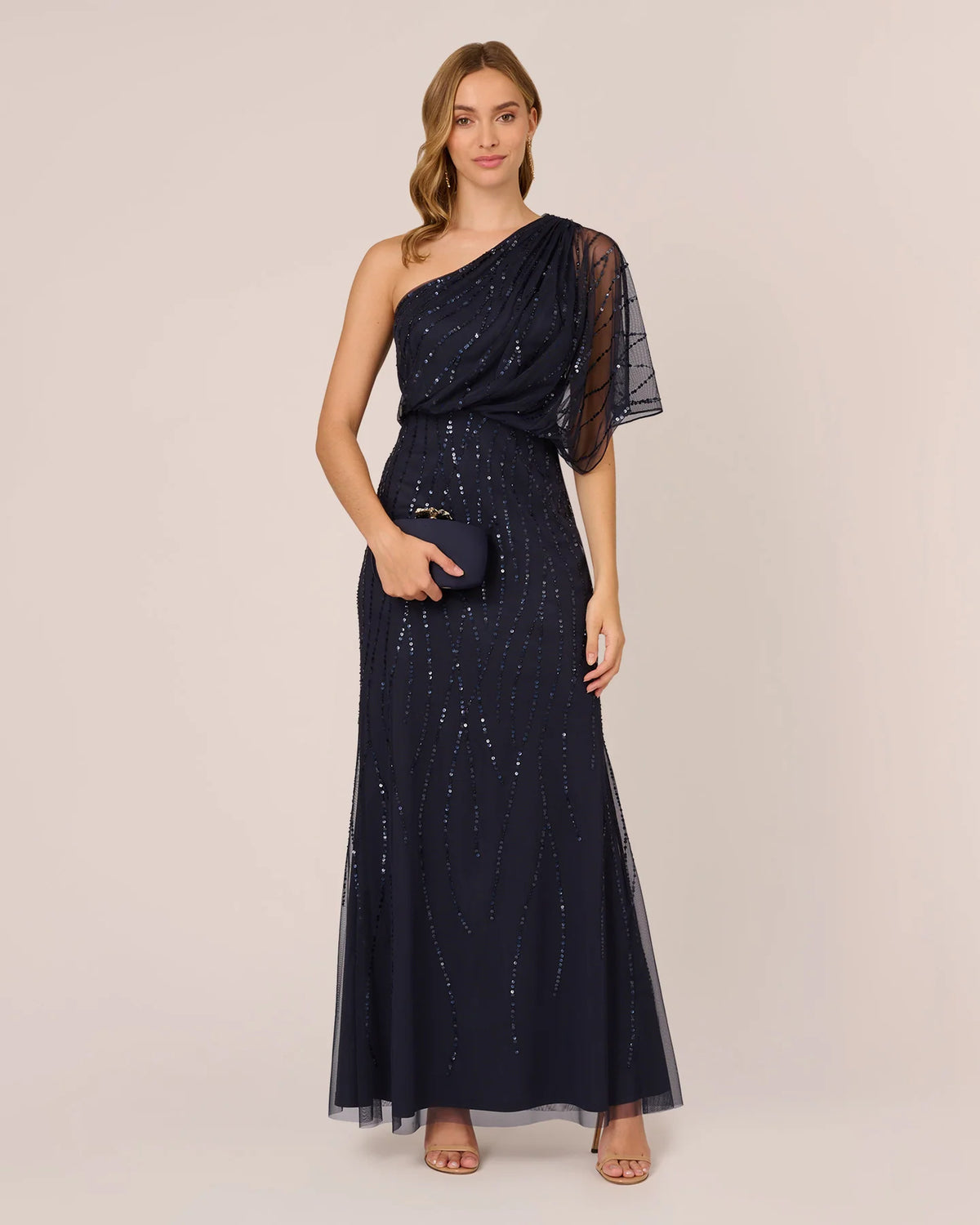 Draped Embellished One-Shoulder A-Line Maxi Mother of the Bride Dress for Evening Wedding