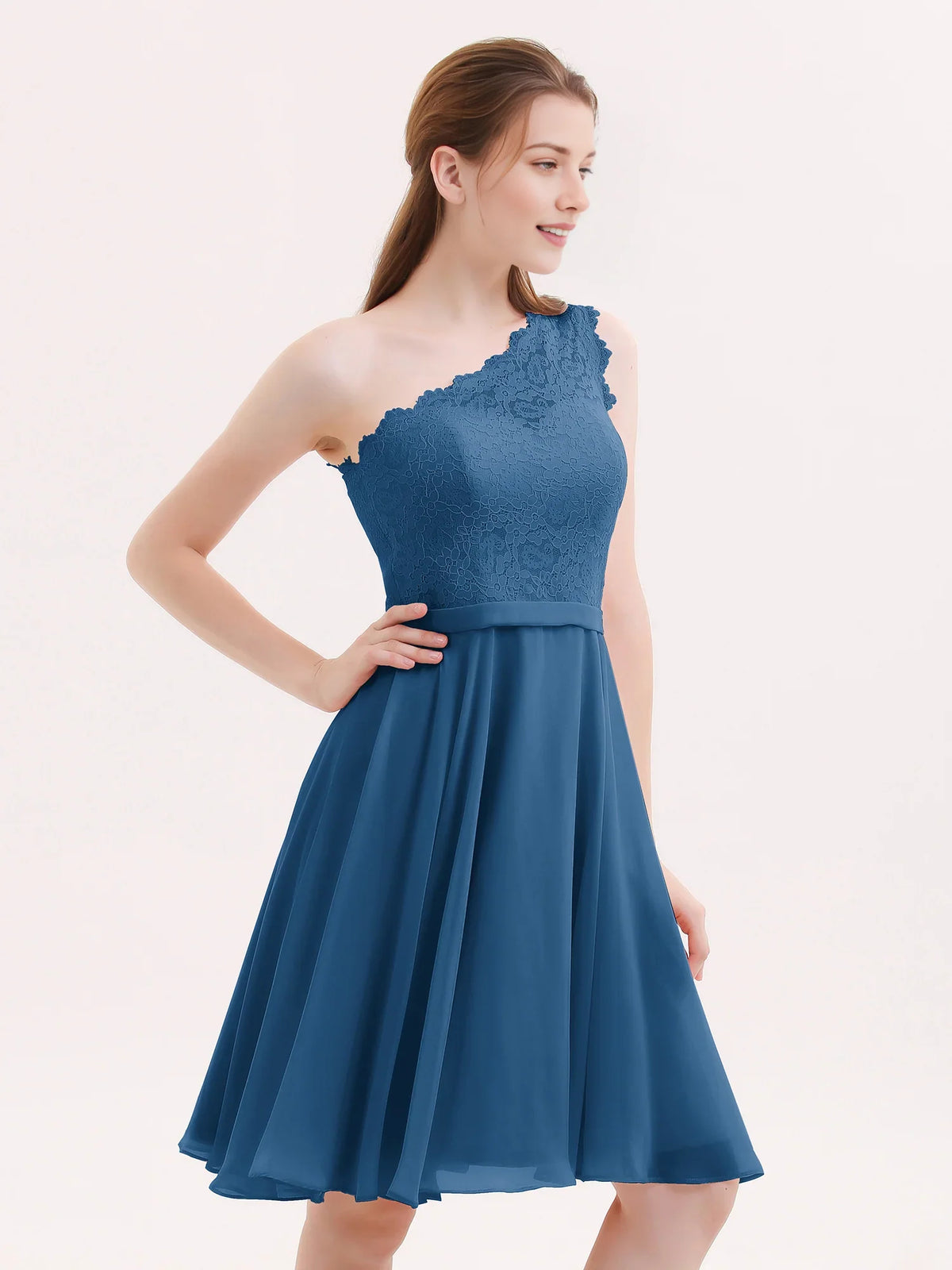 One Shoulder A-Line Short Chiffon Homecoming Dress for Evening Celebration
