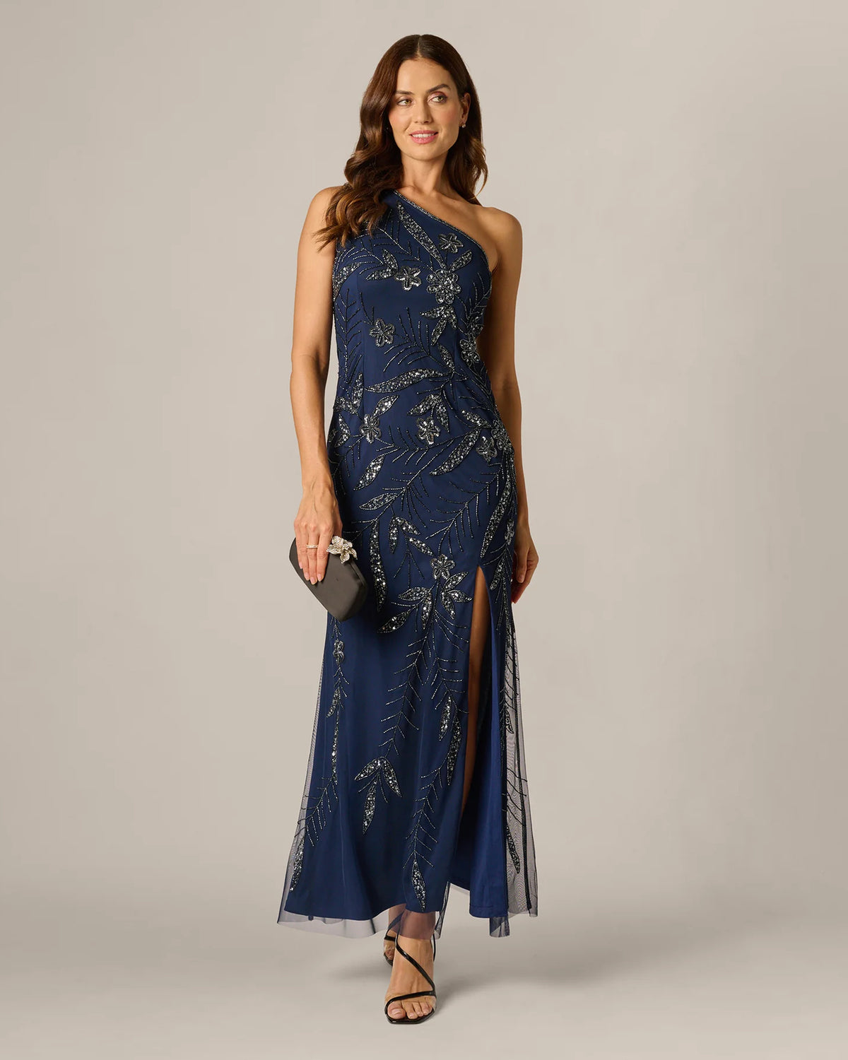 Floral Print Embellished One-Shoulder A-Line Maxi Mother of the Bride Dress for Formal Reception