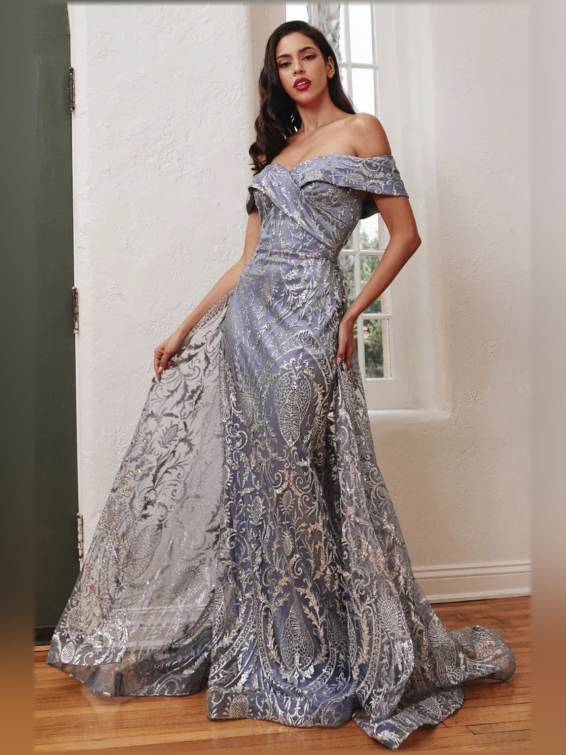 Off-The-Shoulder Short Sleeves Mermaid Floor-Length Formal Dress