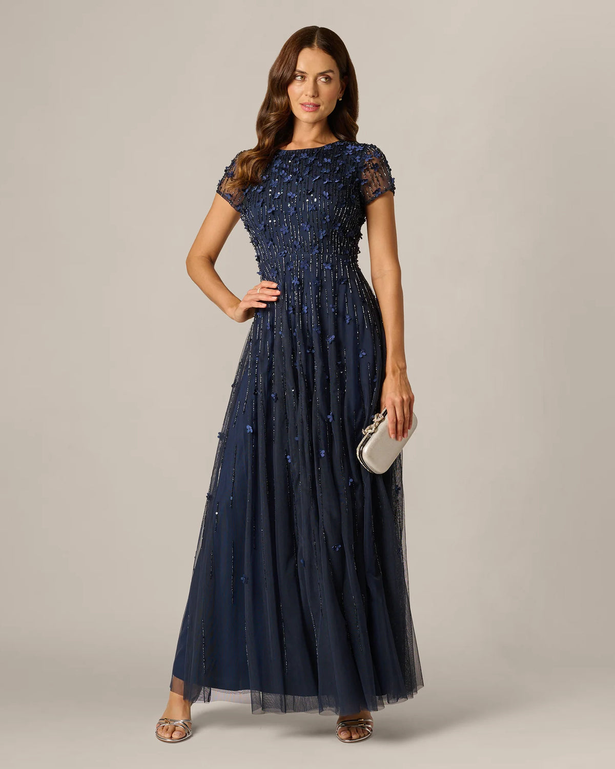 Floral Print Short-Sleeve A-Line Maxi Mother of the Bride Dress for Evening Reception