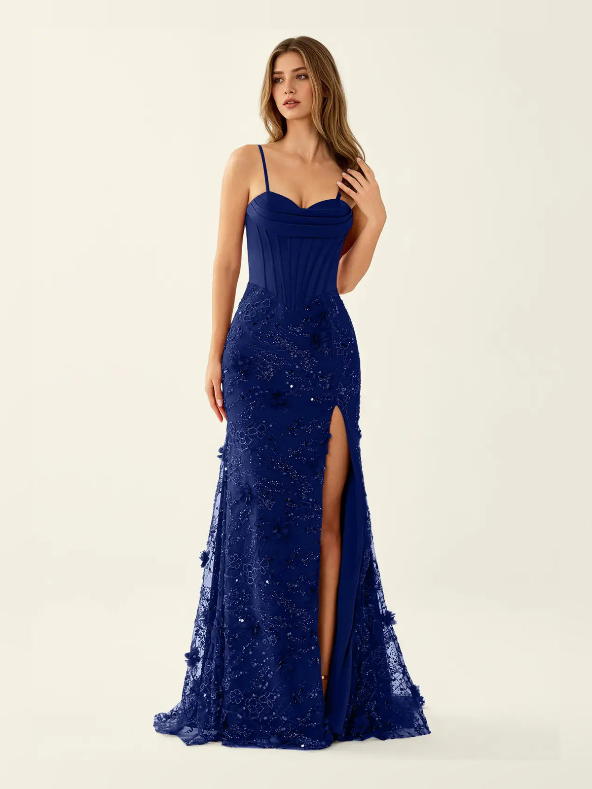 Corset Side-Slit Floral Slit Sweetheart Mermaid Maxi Prom Dress for Ballroom Event