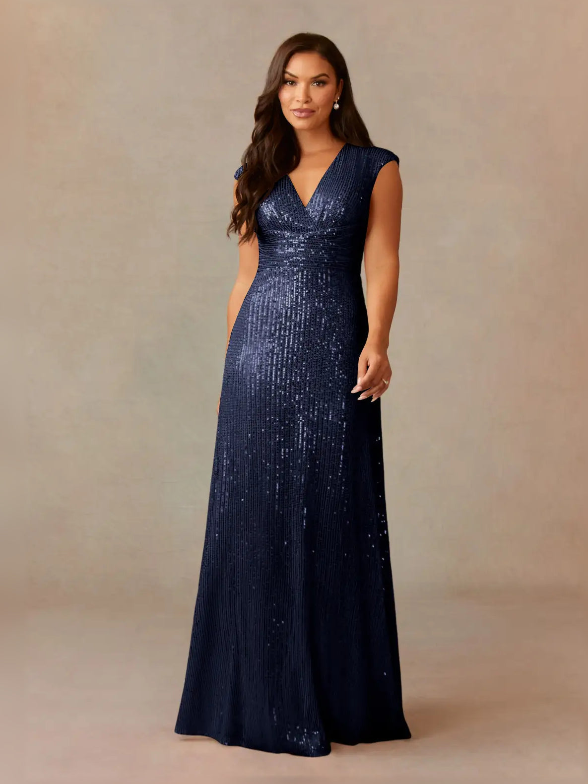 V Neck Ruching Sequin Floor-Length Formal Dress