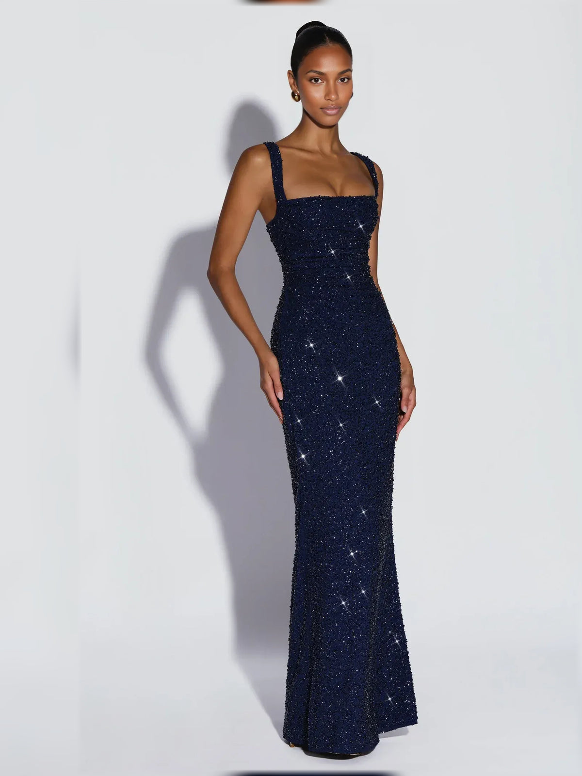 Square Neck Corset Lace-Up Back Floor-Length Formal Dress