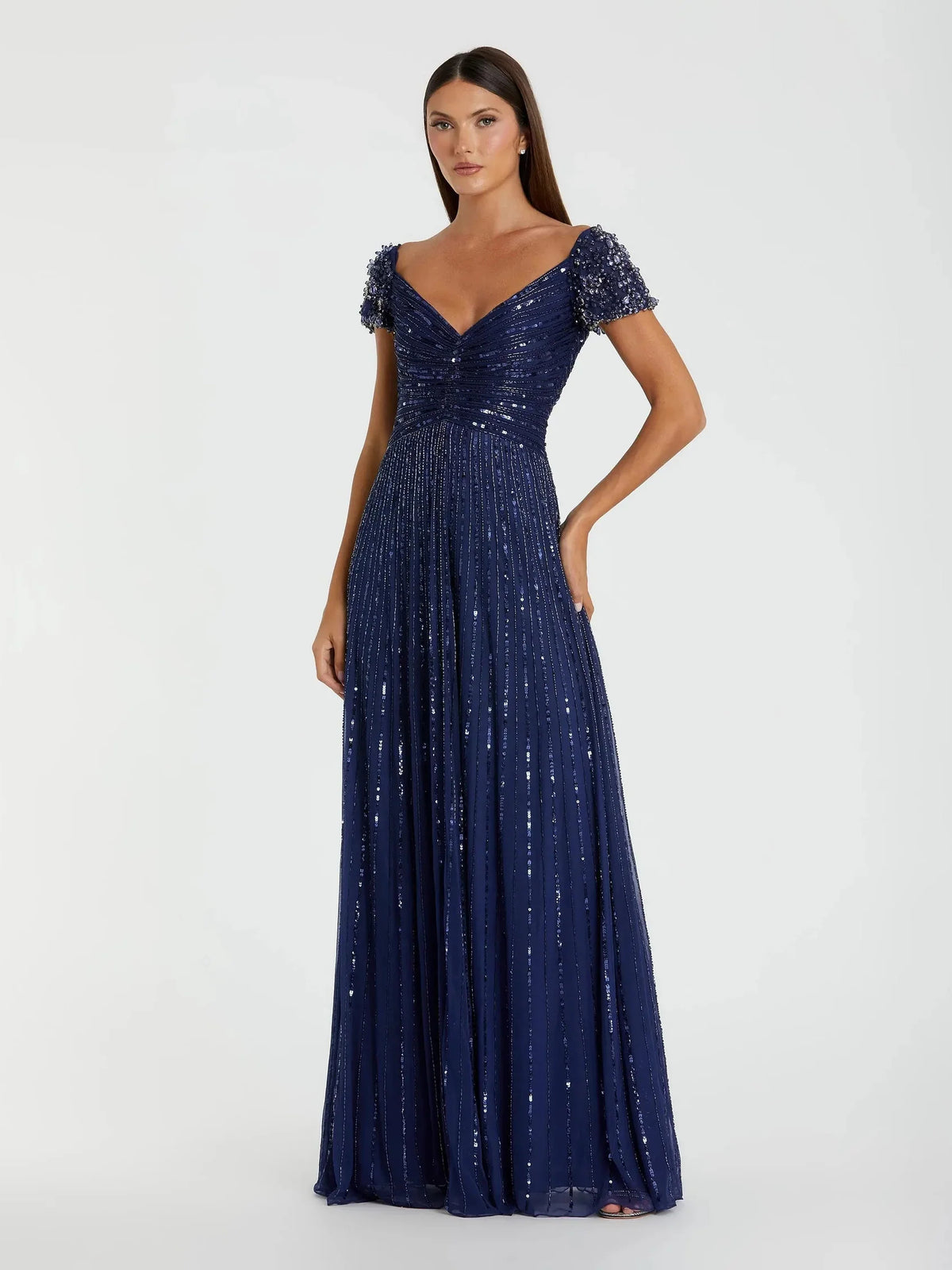 Floral Print Sweetheart Ruching Floor-Length Beaded Formal Dress