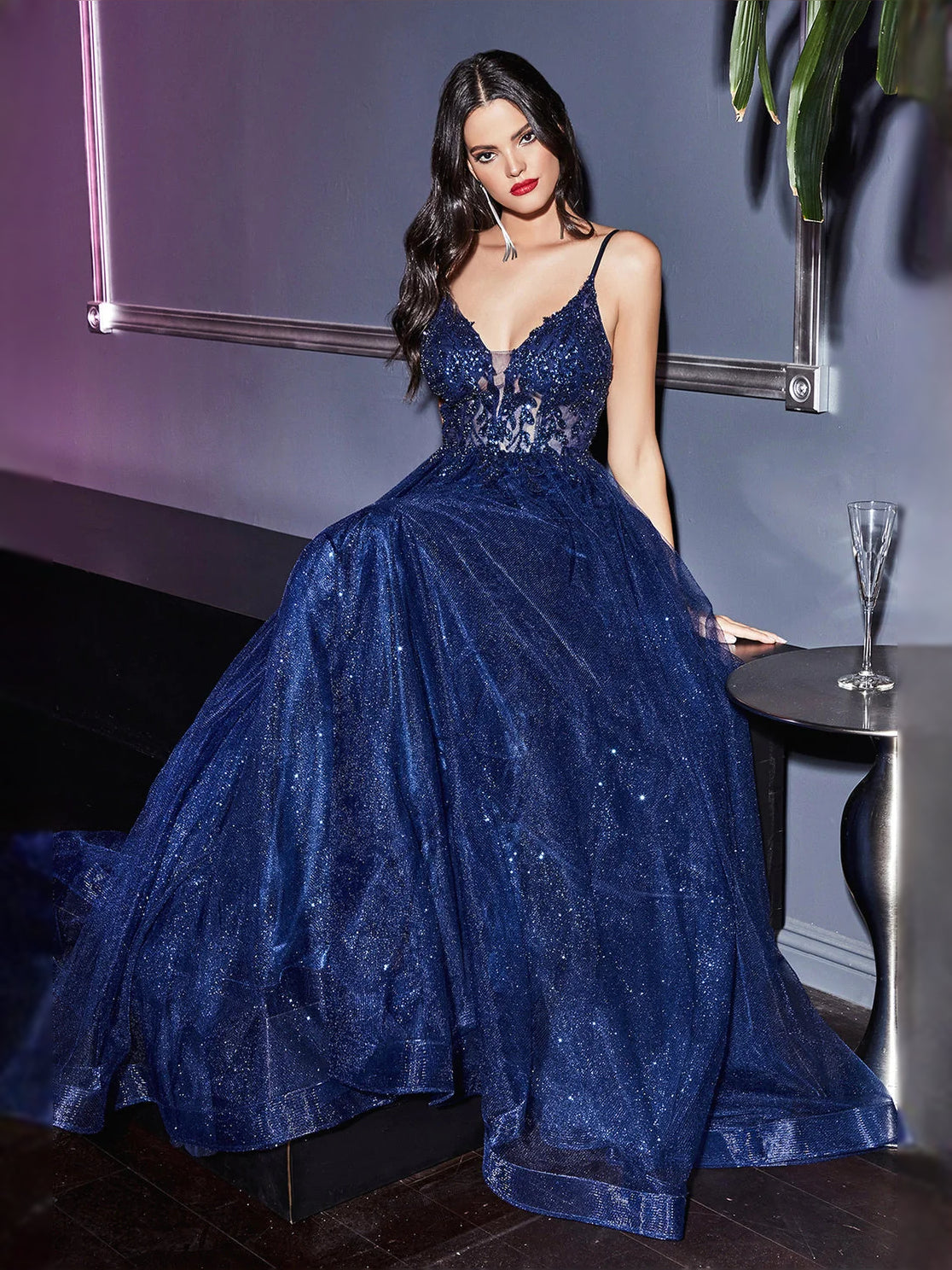 Draped Layered V Neck A-Line Floor-Length Tulle Prom Dress for Red Carpet Event