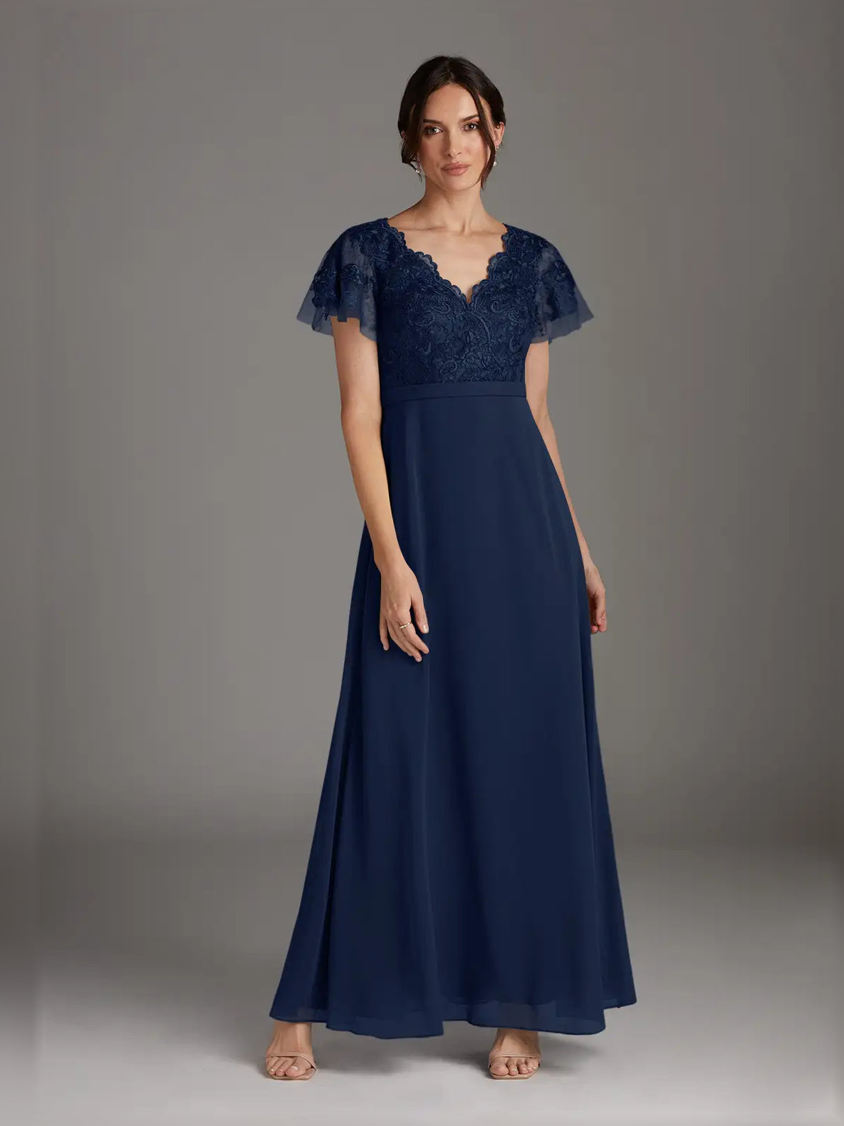 V Neck A-Line Floor-Length Chiffon Mother of the Bride Dress for Wedding Weekend
