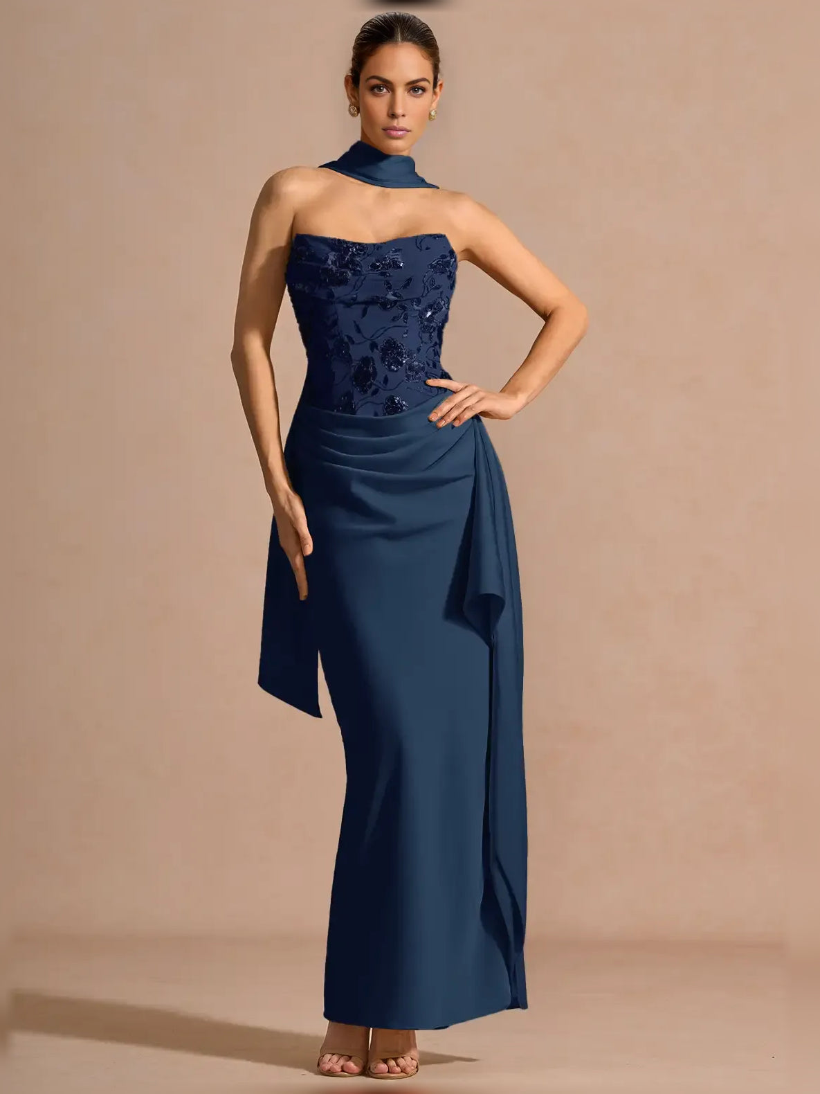 Floral Print Strapless Corset Floor-Length Mermaid Formal Dress