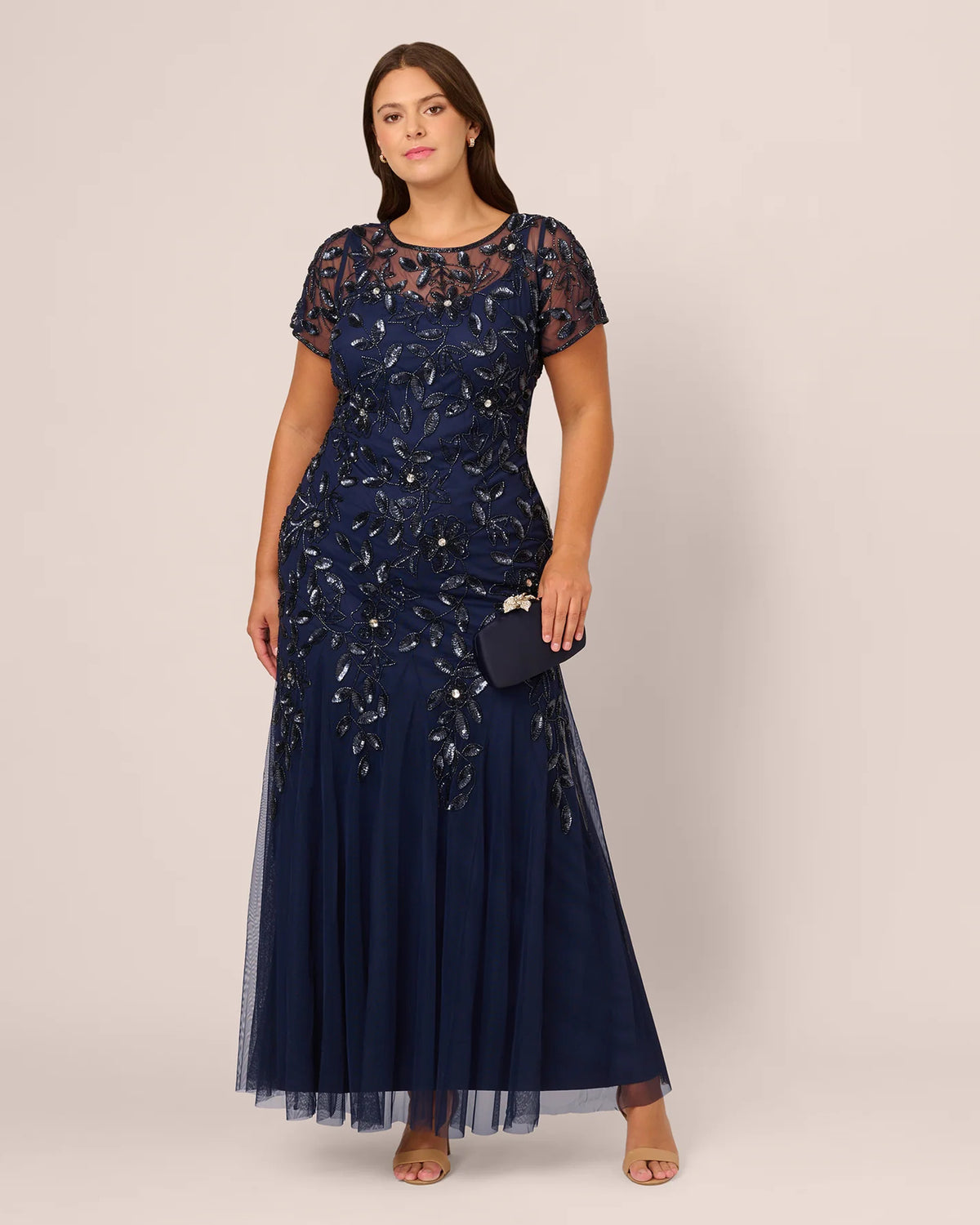 Floral Print Short-Sleeve A-Line Maxi Mother of the Bride Dress for Formal Wedding