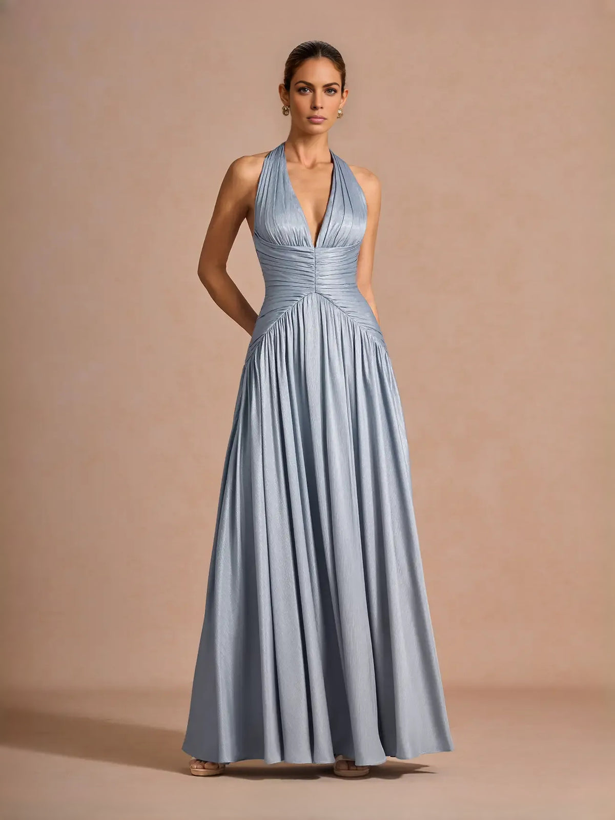 Ruched Corset Slit V Neck A-Line Maxi Chiffon Prom Dress for Charity Ball