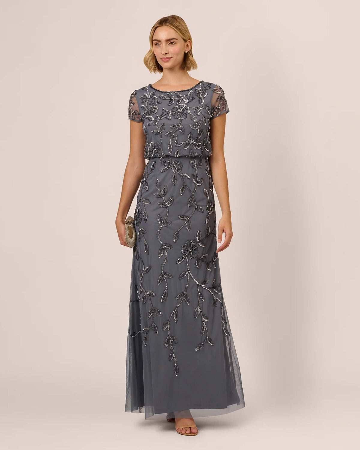 Short-Sleeve A-Line Maxi Mother of the Bride Dress for Formal Reception