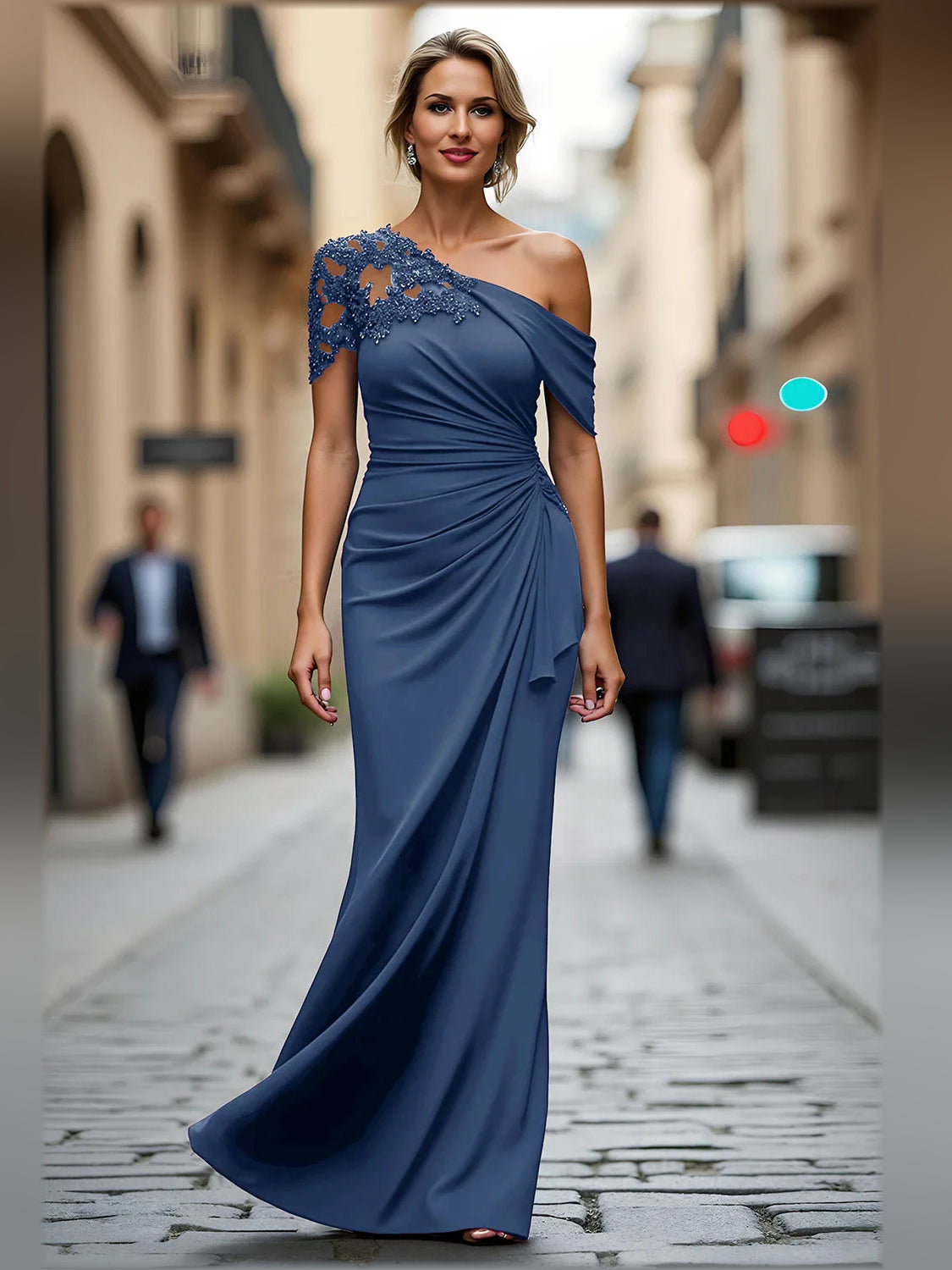 One-Shoulder Ruching Beading Floor-Length Formal Dress