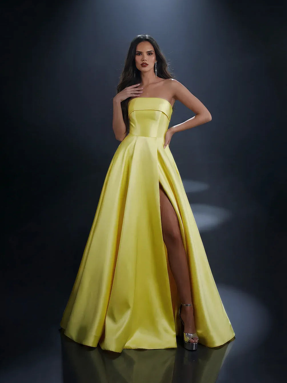 Strapless Slit Lace-Up Back Floor-Length Radiant Formal Dress