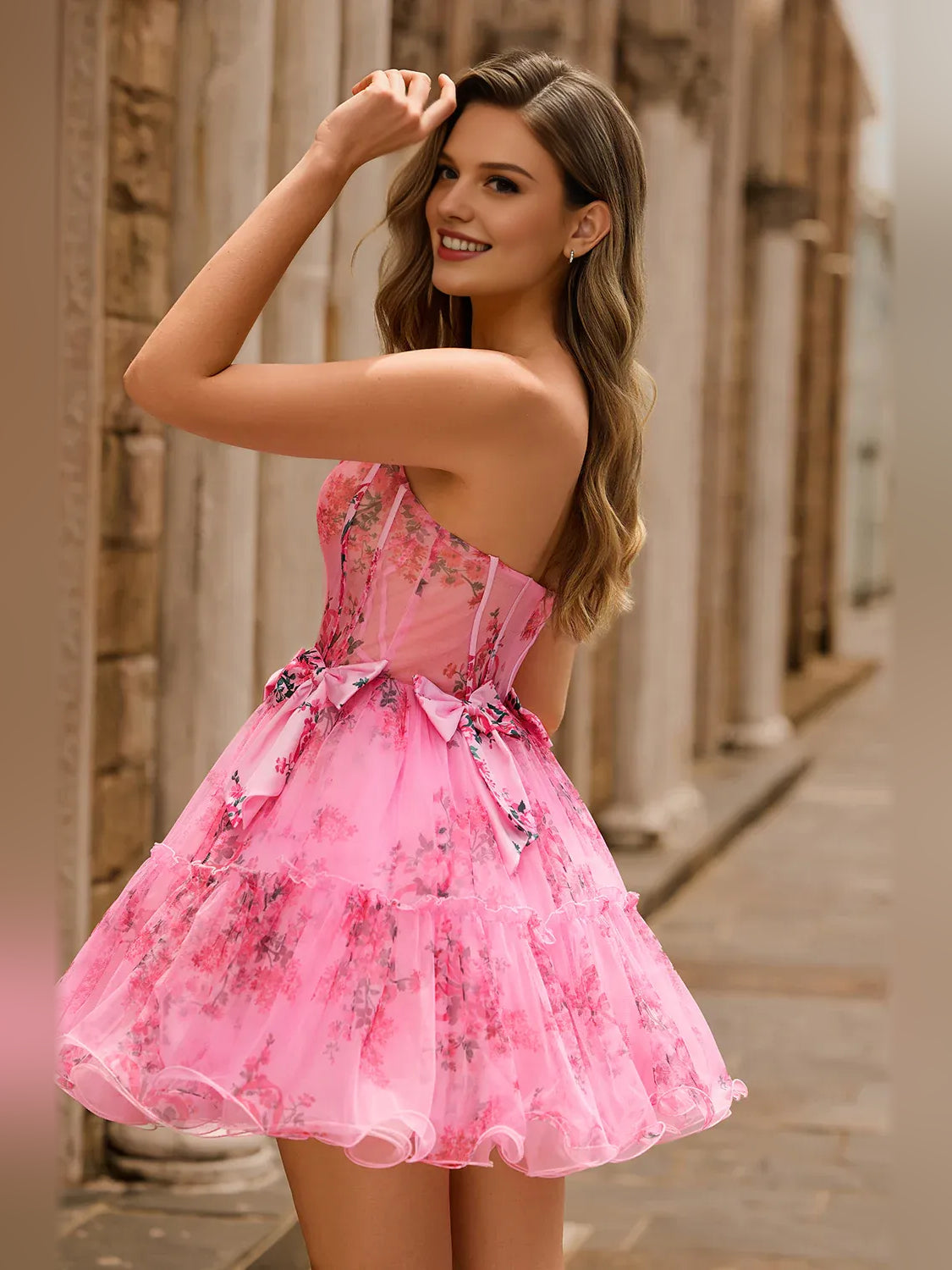 Corset Bow Strapless A-Line Mini Tulle Homecoming Dress for Evening Ceremony