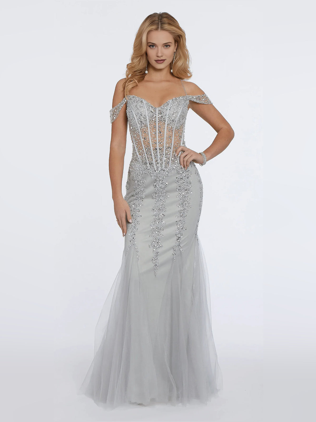 Corset Beaded Sweetheart Mermaid Floor-Length Tulle Prom Dress for Celebration Dinner