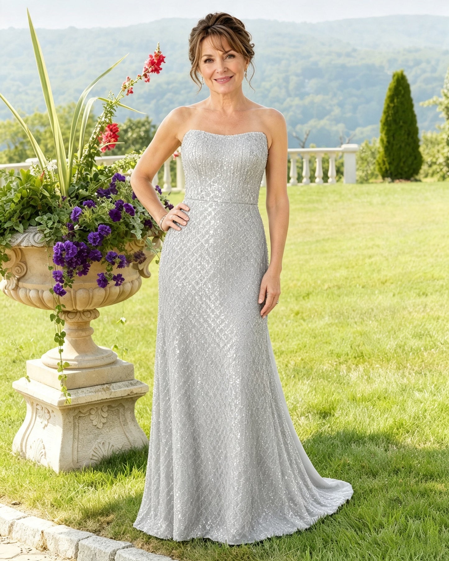 Strapless Beaded Mermaid Mother of the Bride Dress with Bow Back