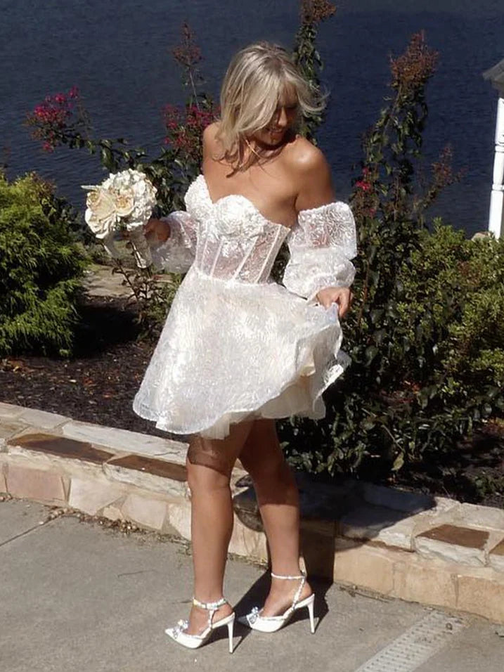 Ivory Corset Flower-Applique Floral Sweetheart A-Line Mini Homecoming Dress for Birthday Party color option