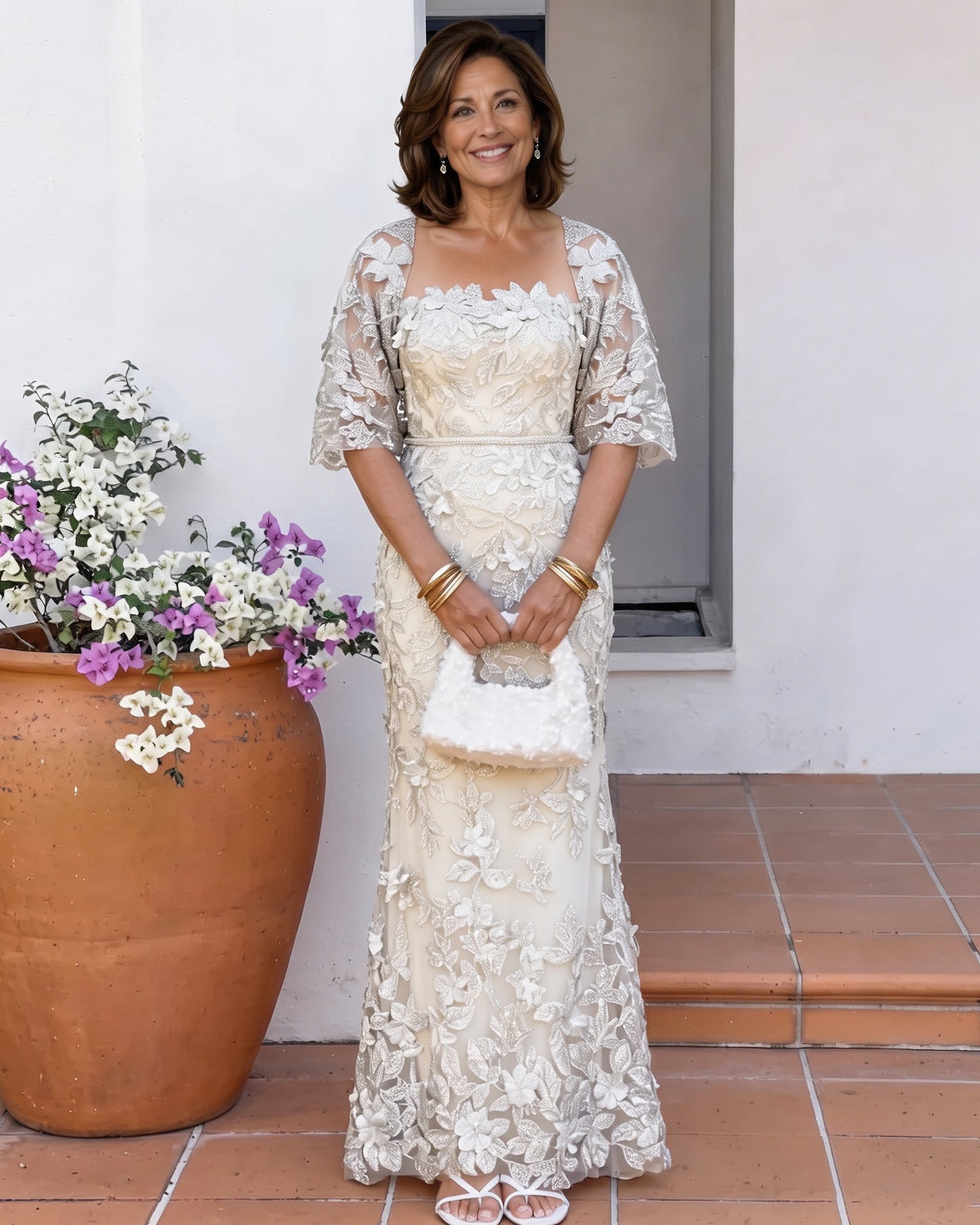 Floral Lace Mother of the Bride Dress with Matching Bolero