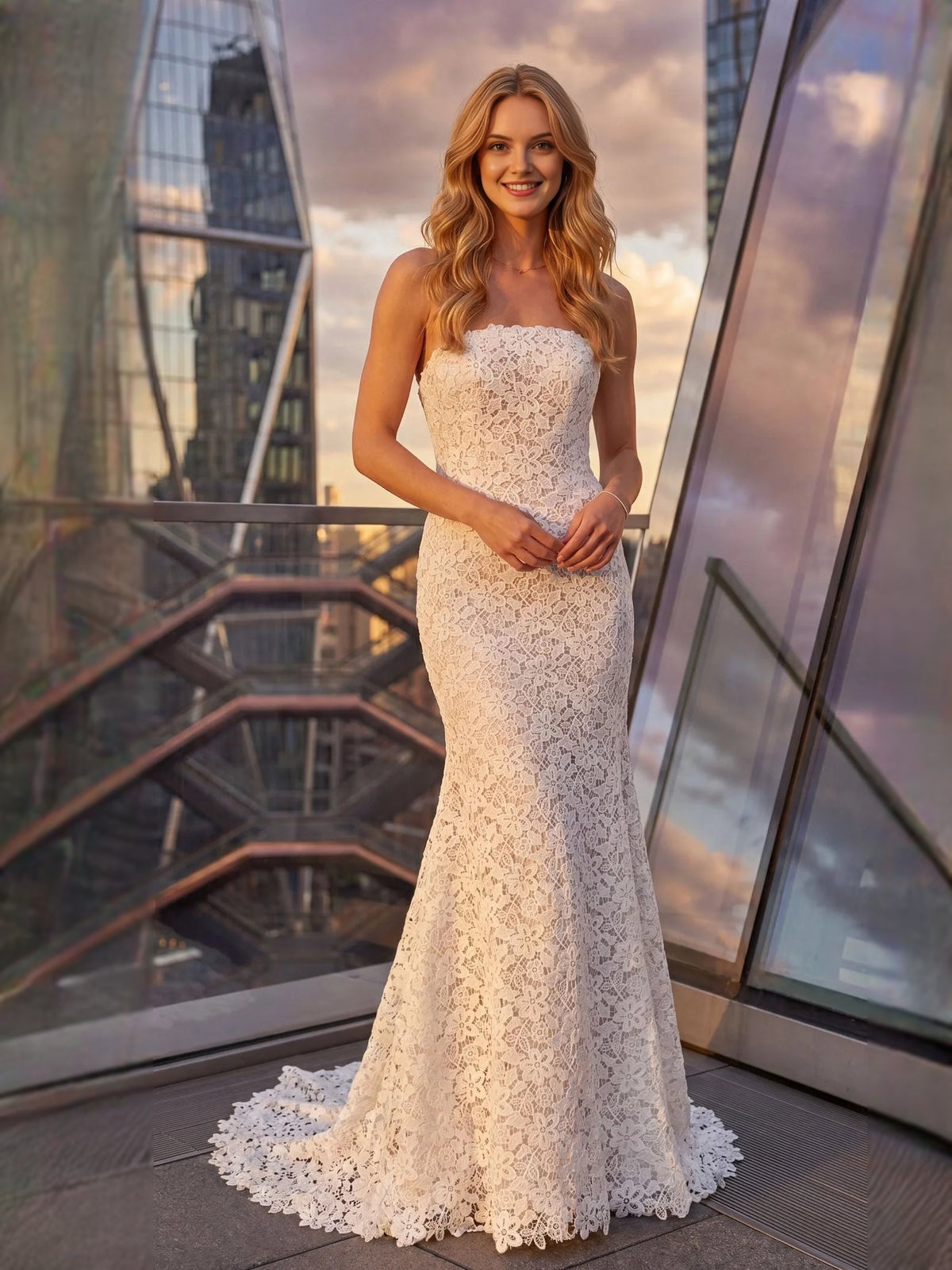Floral Strapless Mermaid Floor-Length Wedding Dress for Estate Wedding
