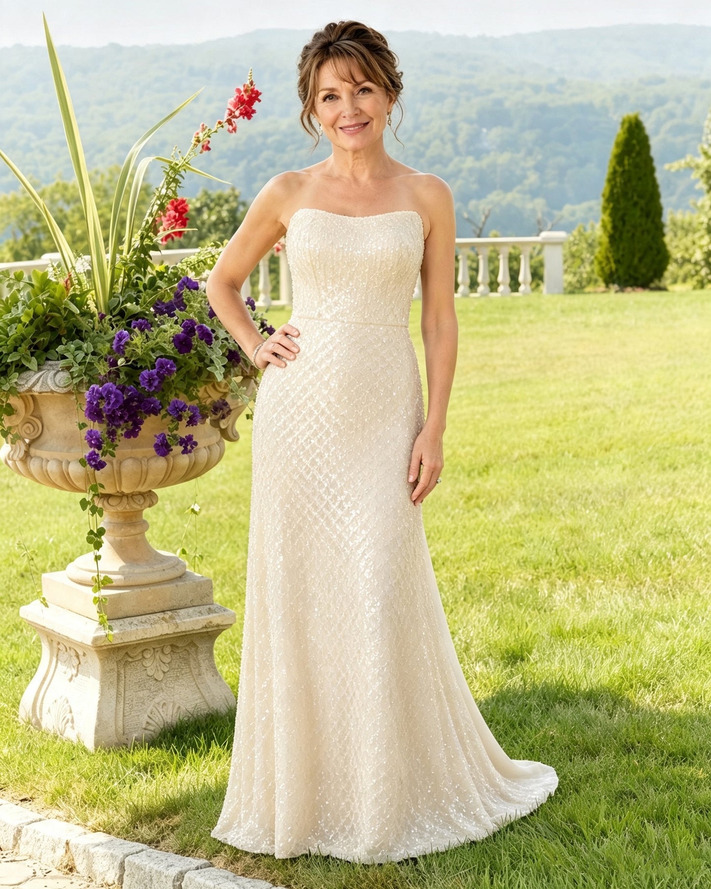 Strapless Beaded Mermaid Mother of the Bride Dress with Bow Back