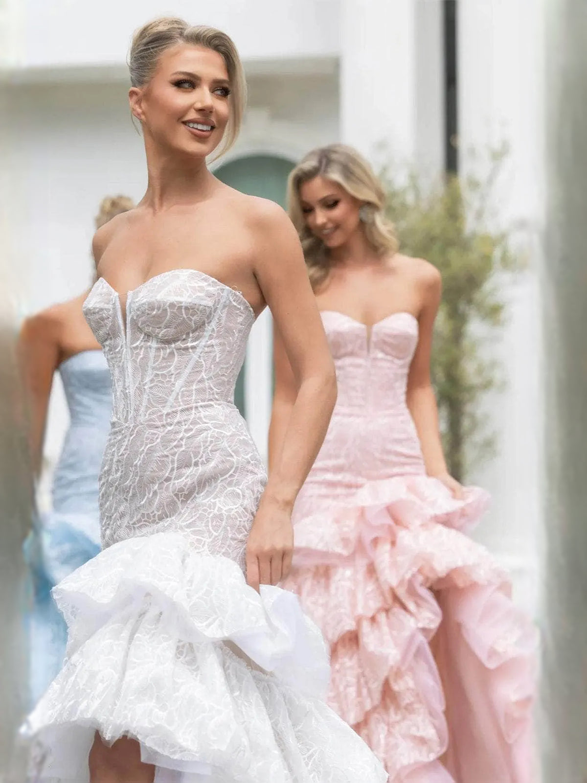 Corset Tiered Ruffled Slit Sweetheart Mermaid Maxi Prom Dress for Senior Prom