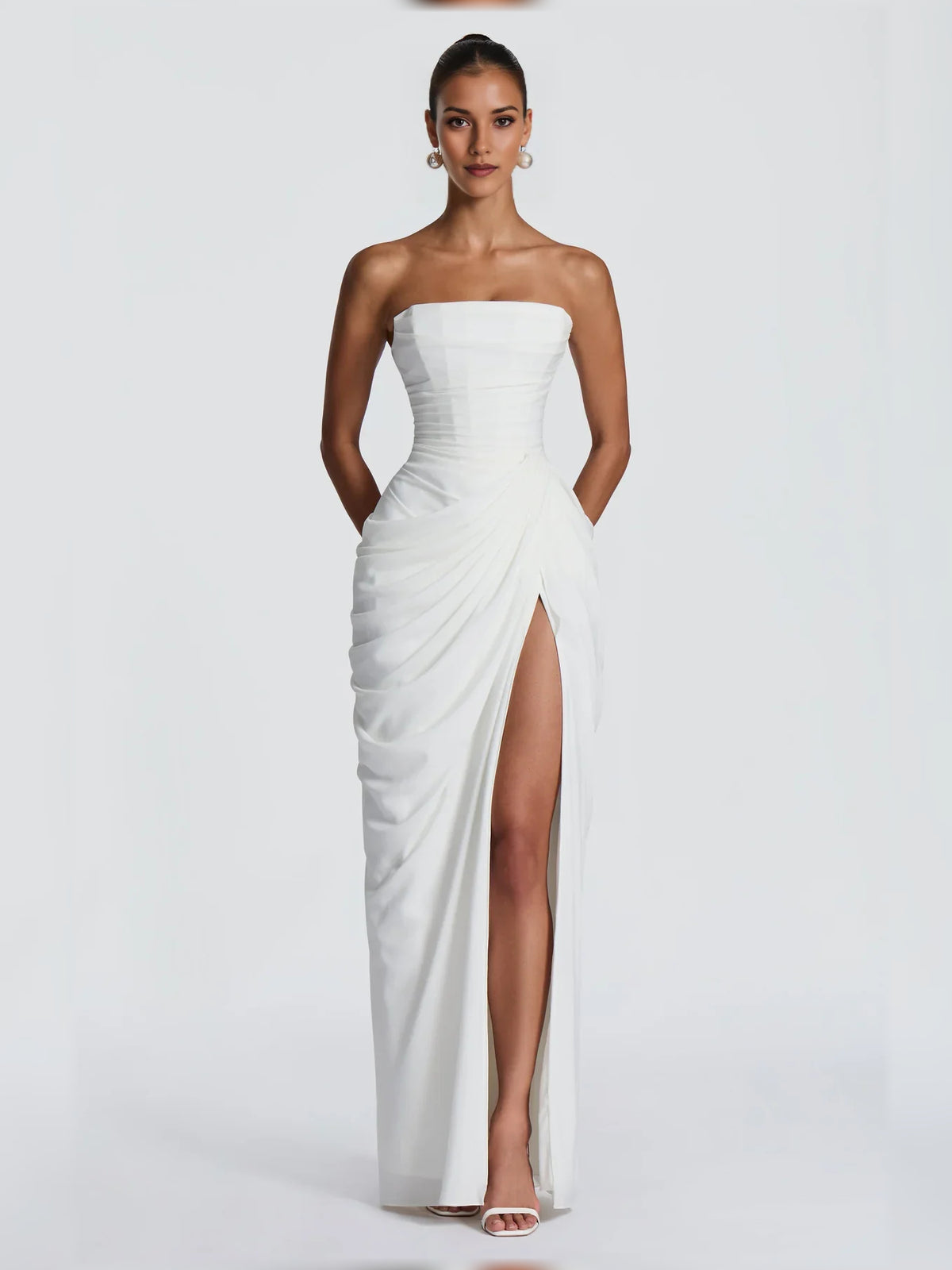 Off-The-Shoulder Corset Ruching Floor-Length Light Formal Dress