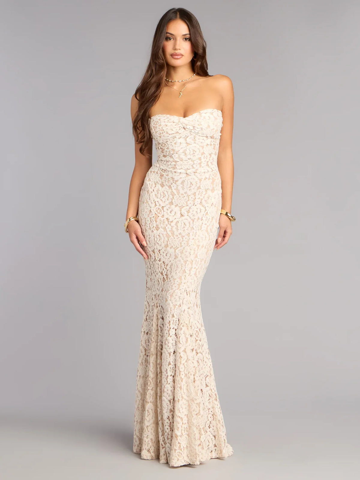 Ivory Floral Sweetheart Mermaid Maxi Prom Dress for Evening Event
