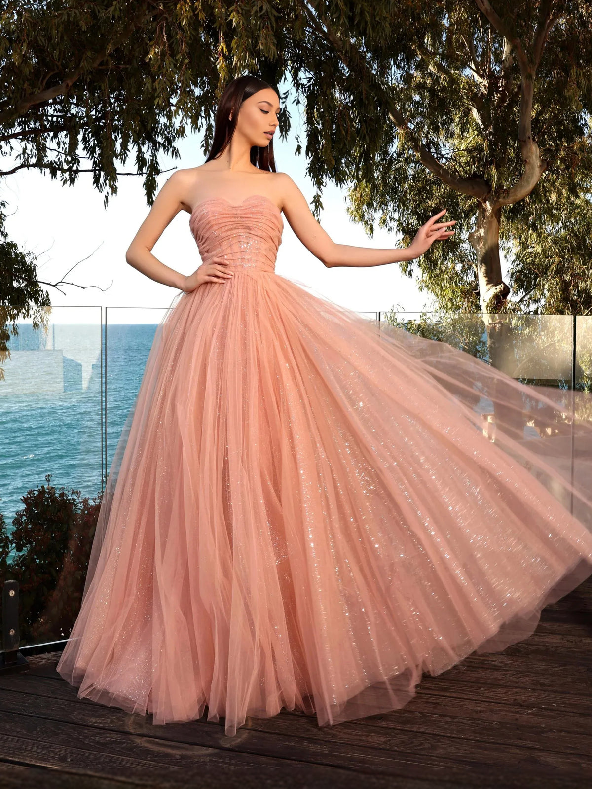 Ruched Sequin Sweetheart A-Line Floor-Length Tulle Prom Dress for Senior Prom