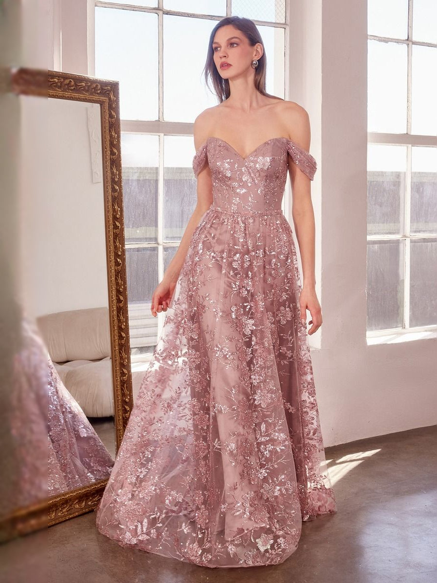 Sequin Floral V Neck Ball-Gown Floor-Length Prom Dress for Celebration Dinner