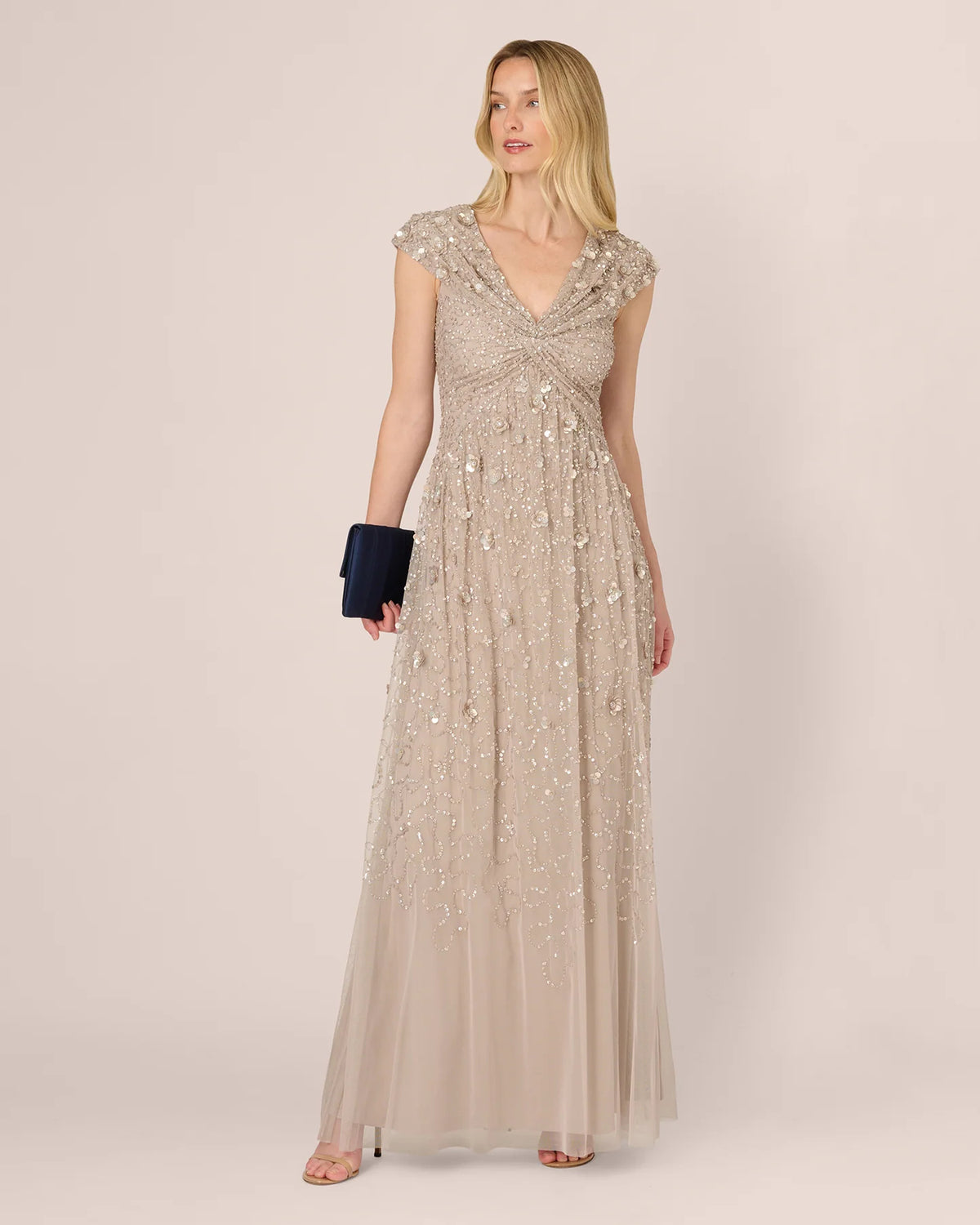 Floral Print Embellished Cap-Sleeve A-Line Maxi Mother of the Bride Dress for Formal Dinner