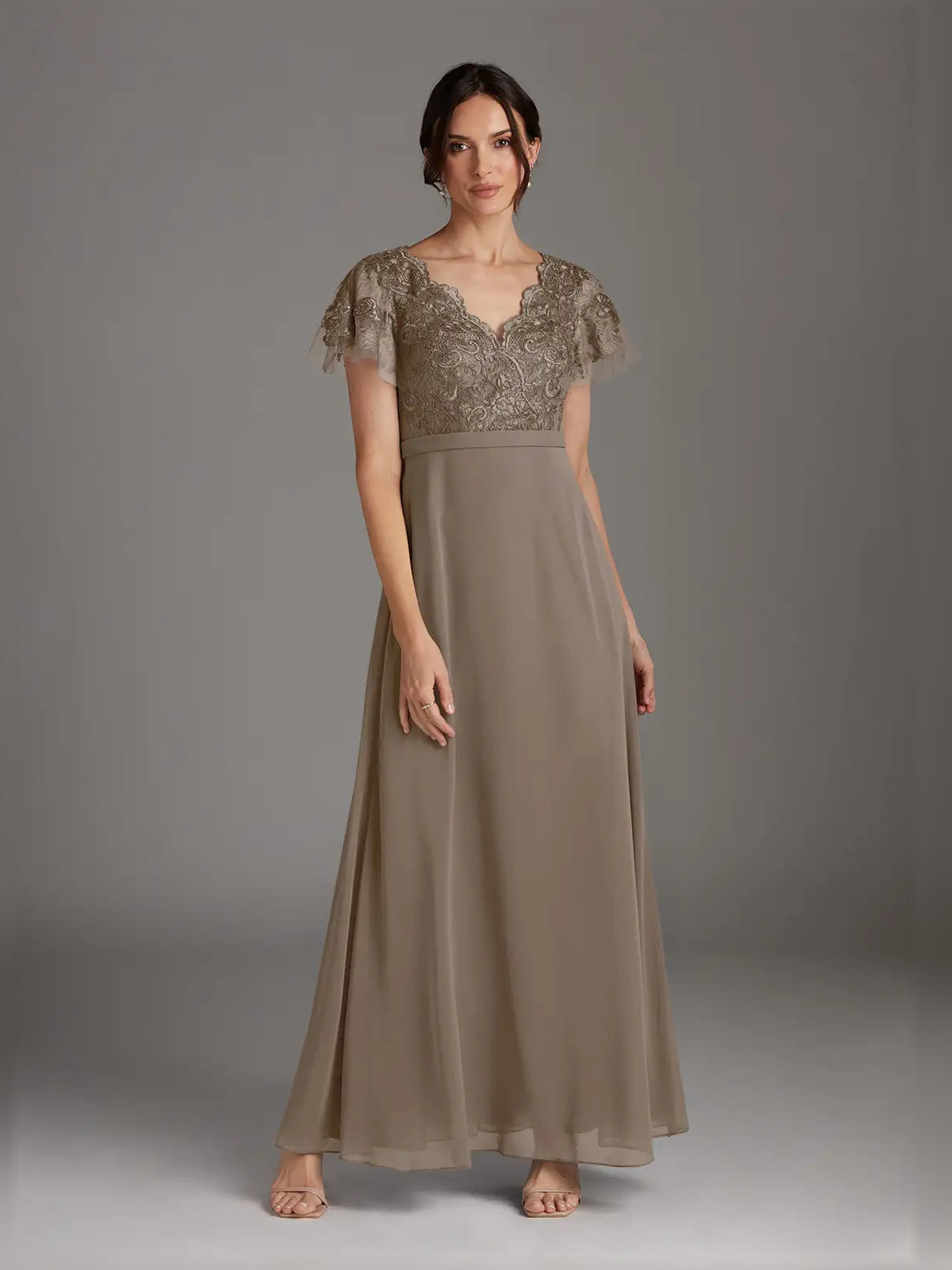 V Neck A-Line Floor-Length Chiffon Mother of the Bride Dress for Wedding Weekend