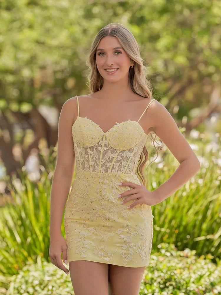 Corset Flower-Applique Floral Sweetheart Sheath Mini Homecoming Dress for Anniversary Dinner