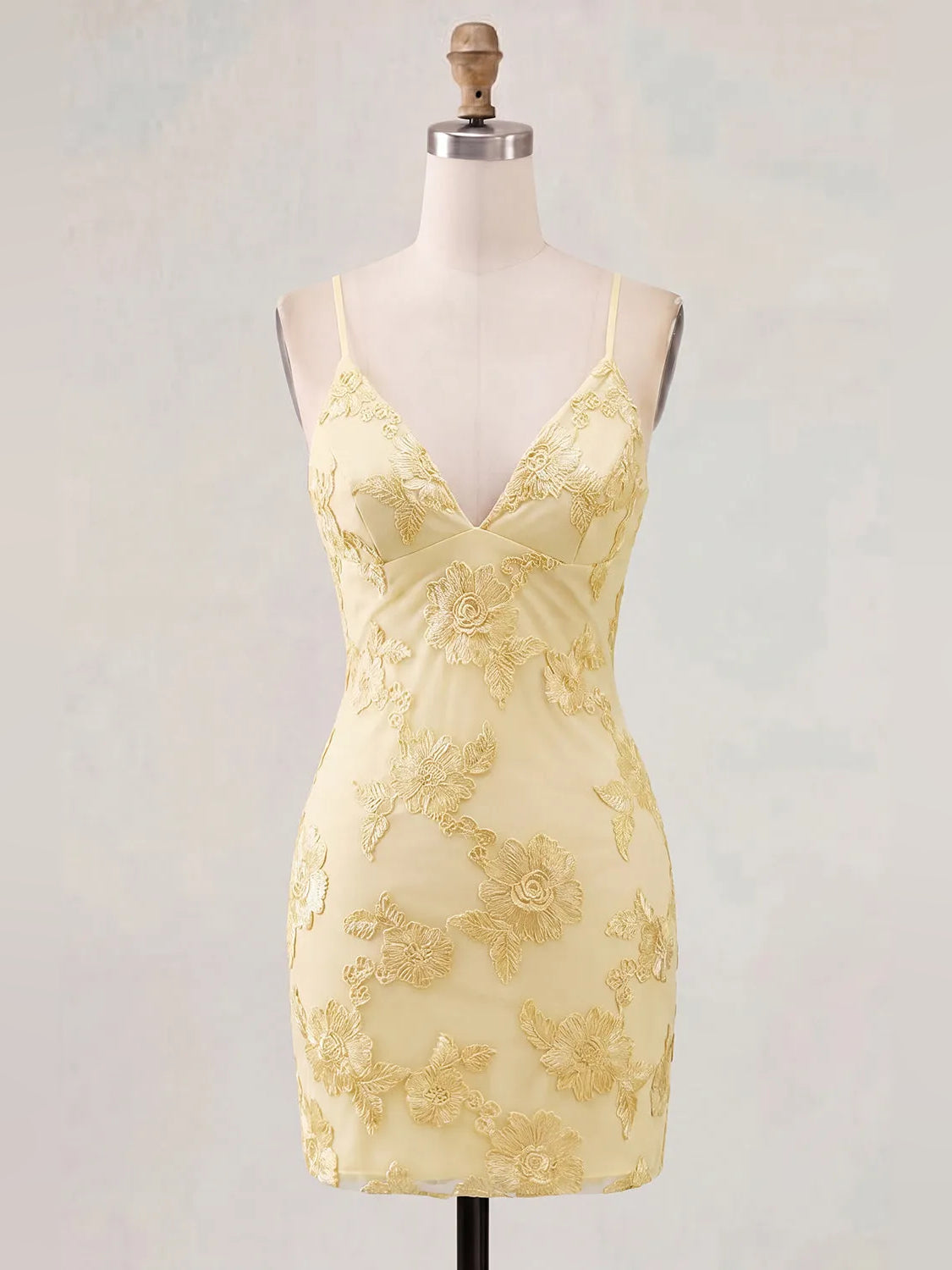 Embroidered Floral V Neck Bodycon Mini Homecoming Dress for Charity Dinner
