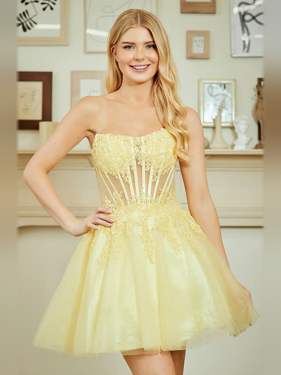 Corset Layered Strapless A-Line Short Tulle Homecoming Dress for Engagement Party
