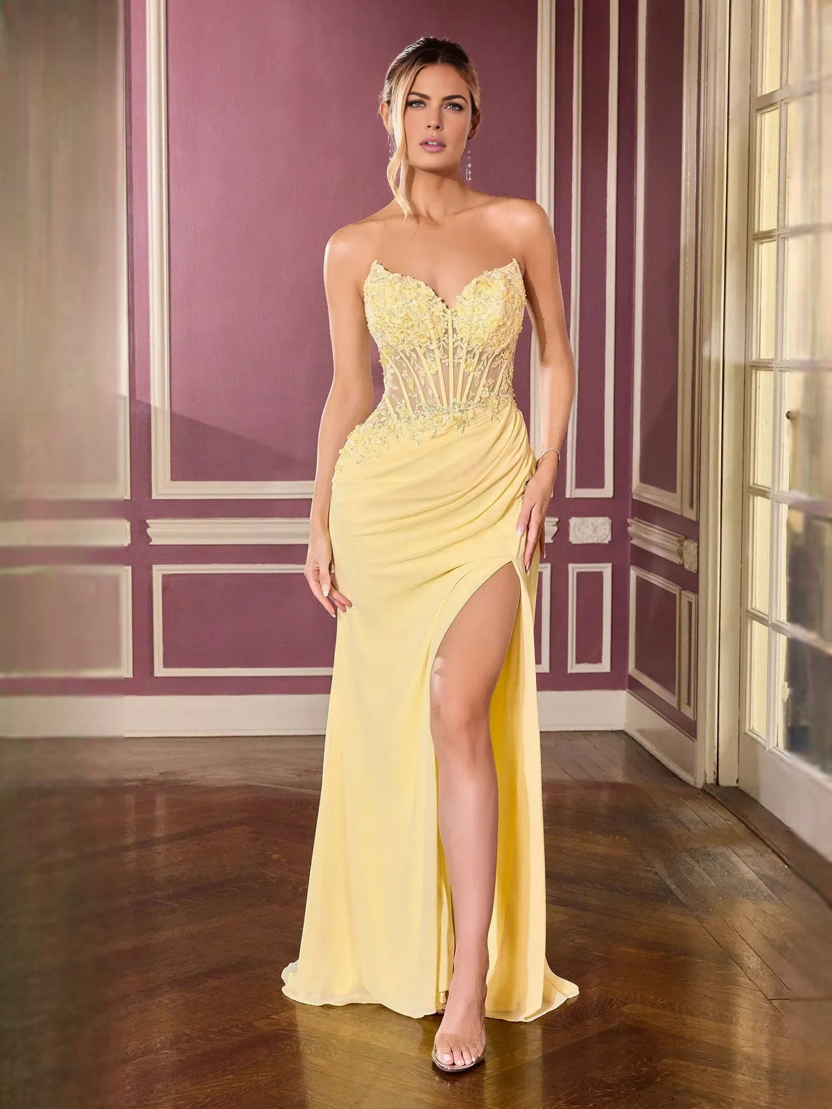 Strapless Chiffon High Slit Mermaid Floor-Length Formal Dress