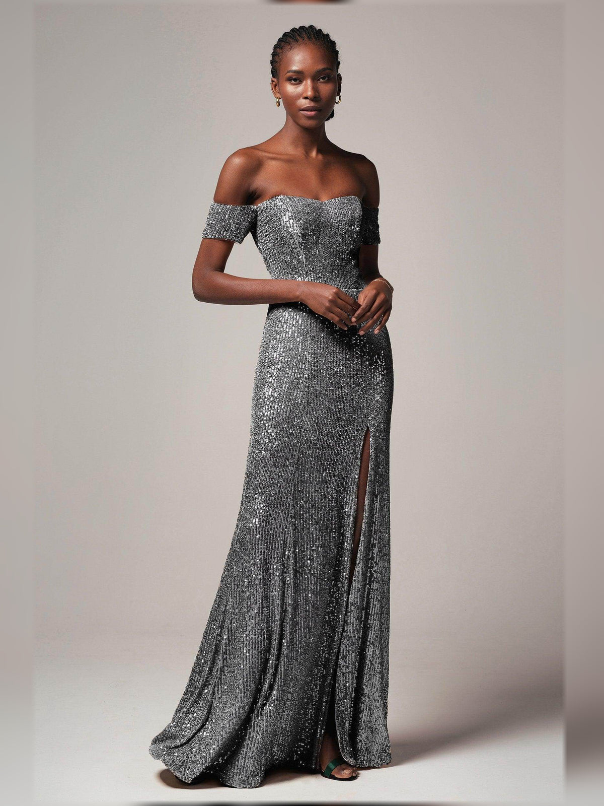 Off-The-Shoulder Corset Slit Floor-Length Radiant Formal Dress