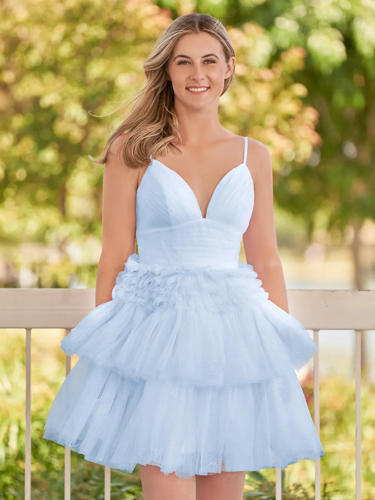 Ruched Draped Ruffled V Neck A-Line Mini Tulle Homecoming Dress for Museum Gala