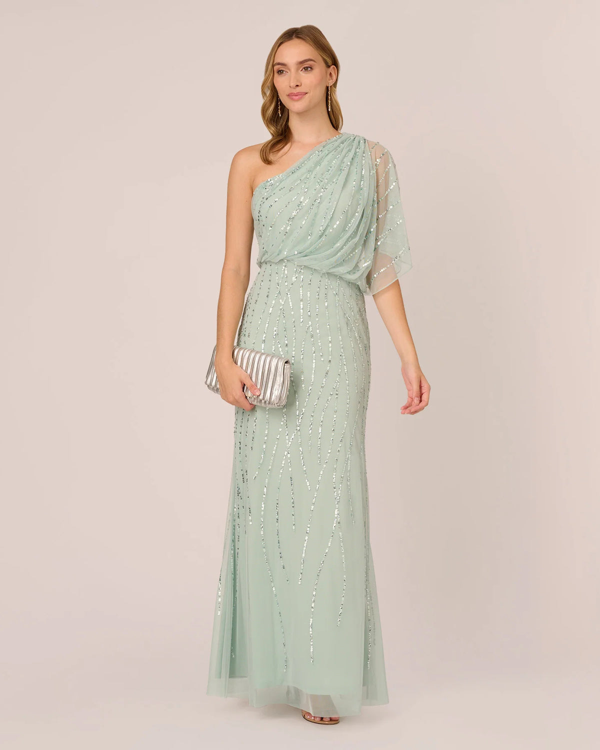 Draped Embellished One-Shoulder A-Line Maxi Mother of the Bride Dress for Evening Wedding