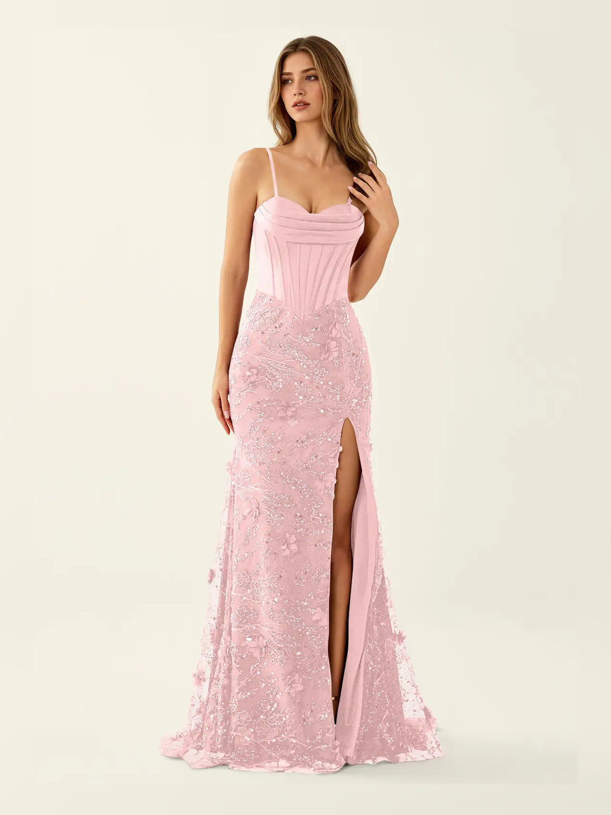 Corset Side-Slit Floral Slit Sweetheart Mermaid Maxi Prom Dress for Ballroom Event