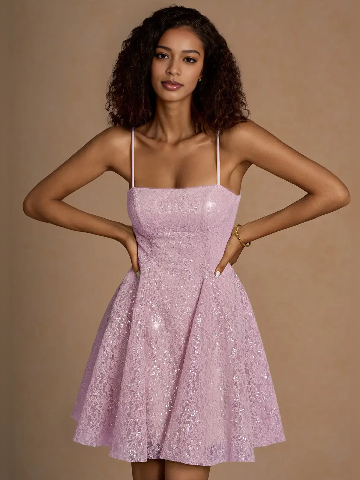 Sequin Square Neck A-Line Mini Homecoming Dress for Holiday Gala
