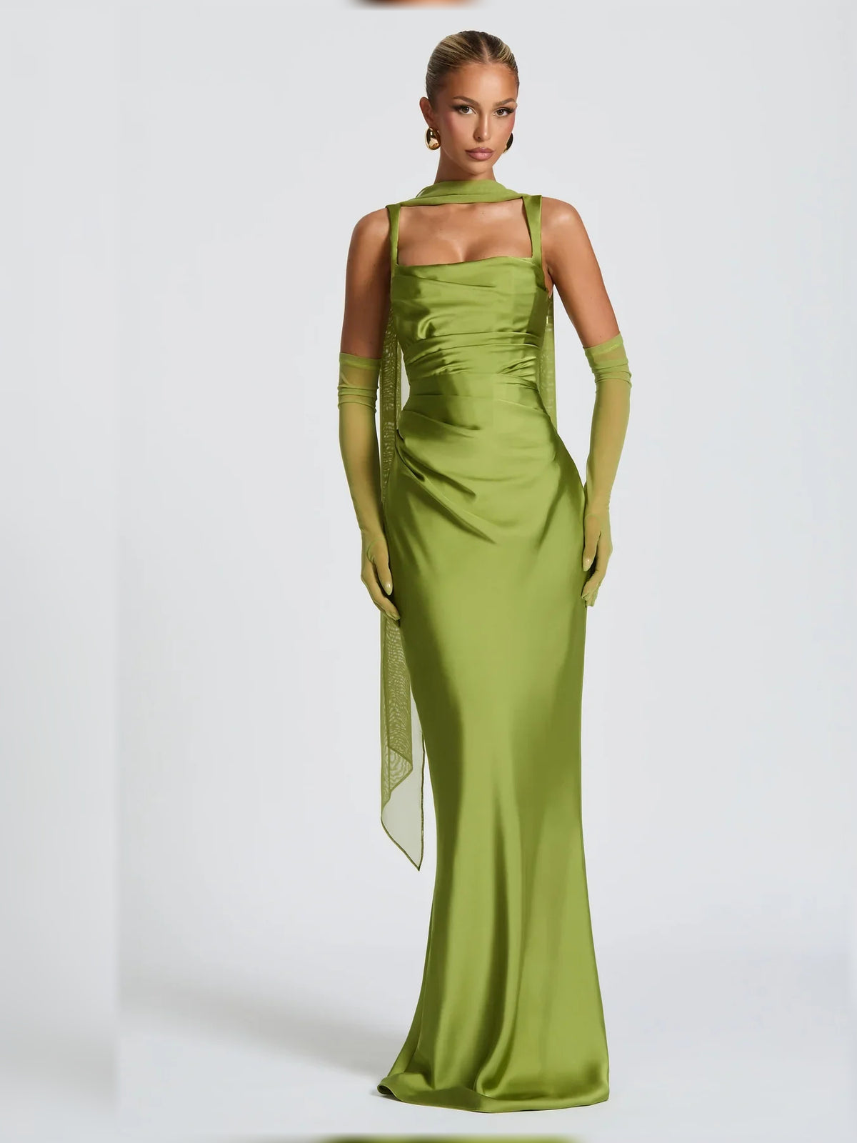 Square Neck Corset Ruching Floor-Length Formal Dress