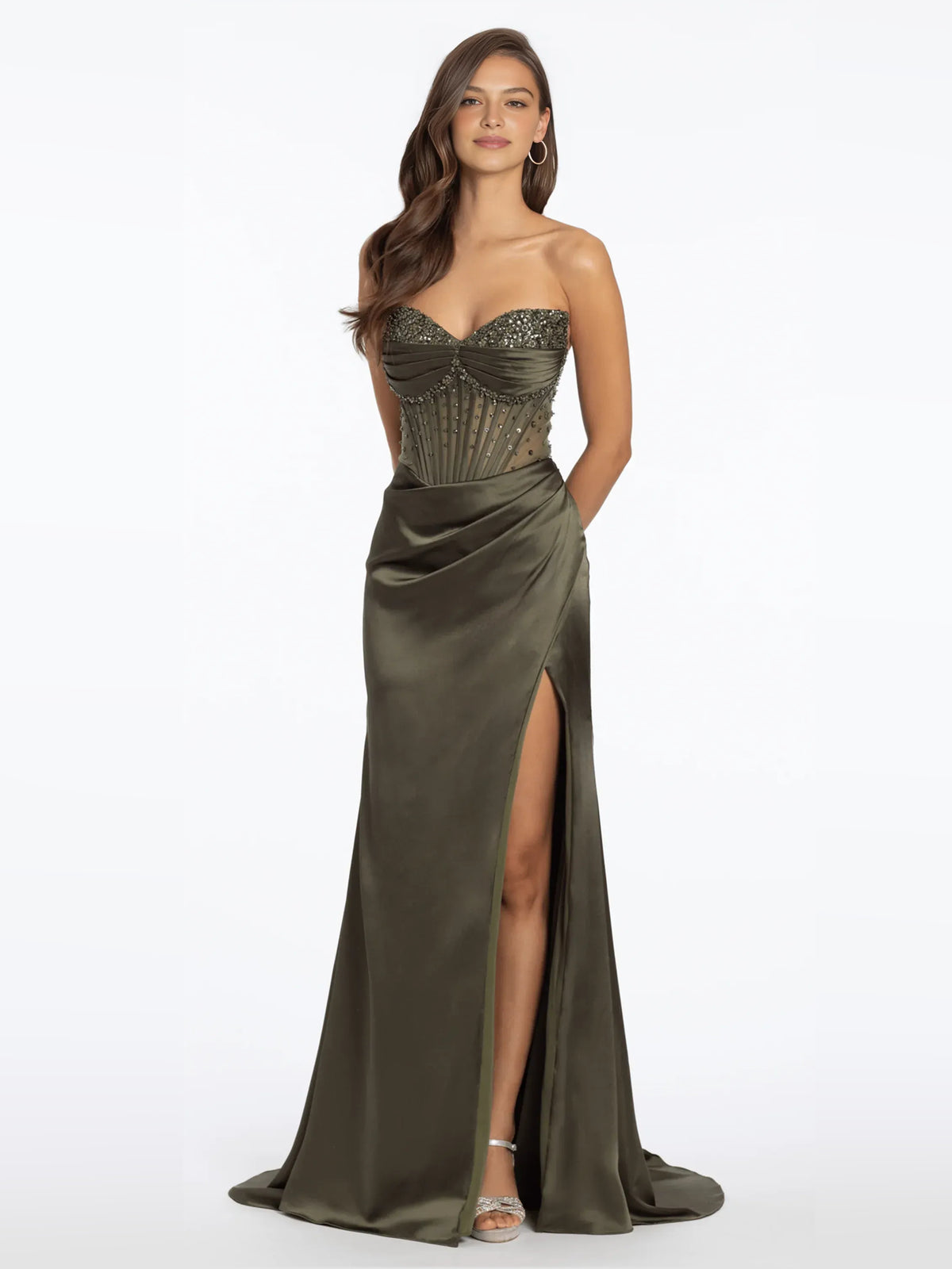 Strapless Satin Lace-Up Train Mermaid Formal Dress
